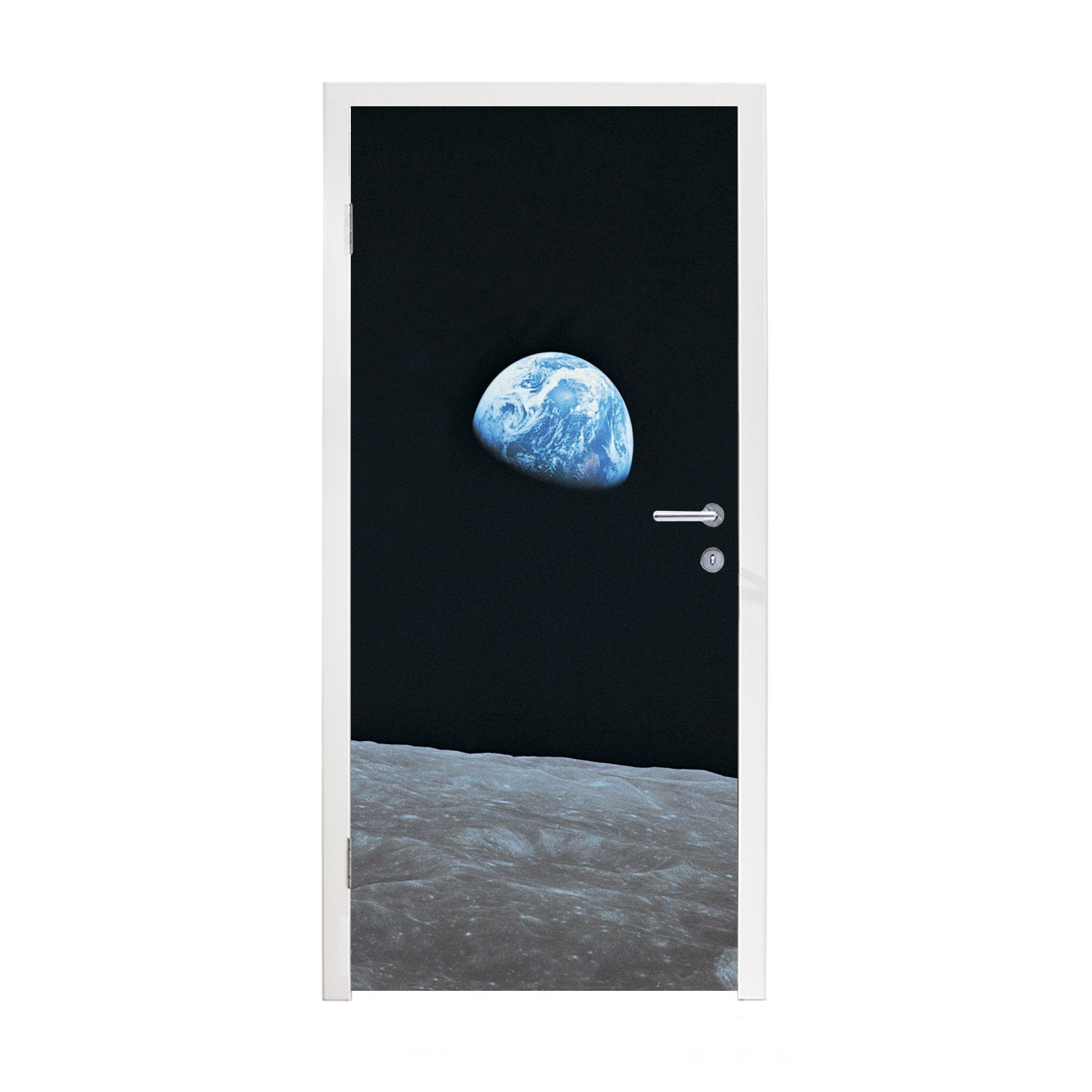 (1 aus, bedruckt, vom Türtapete Matt, MuchoWow Türaufkleber, 75x205 Tür, St), Fototapete cm Erde Die für Mond