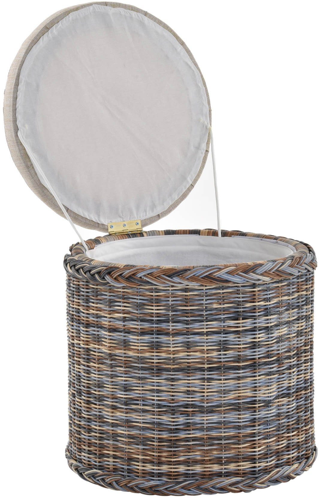 Krines Home Wäschekorb Rattan Sitzhocker mit Stauraum Rund Badhocker Sitz g günstig online kaufen