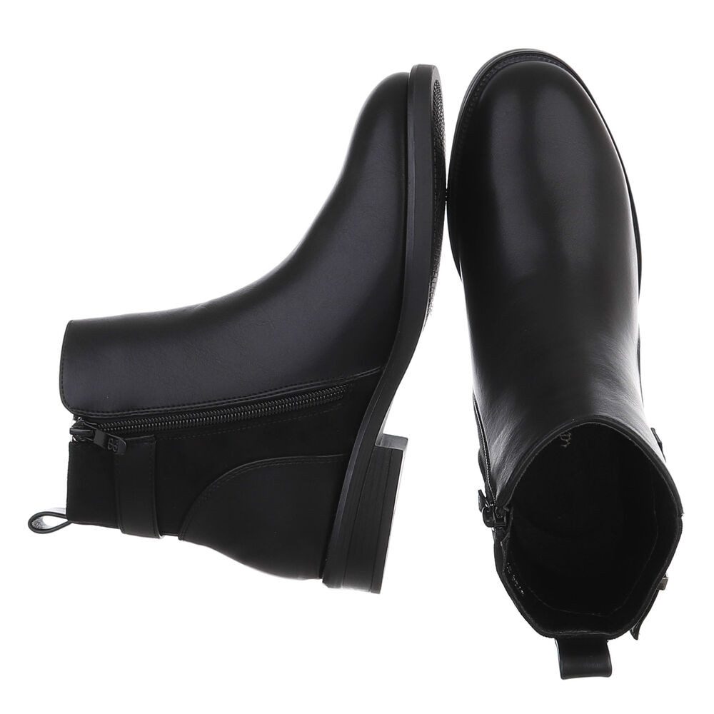 Ital-Design Damen Chelsea Boot mit Metallelement und Blockabsatz Stiefelette (92299778) Blockabsatz Flache Stiefeletten in Schwarz – Bild 2 von 5