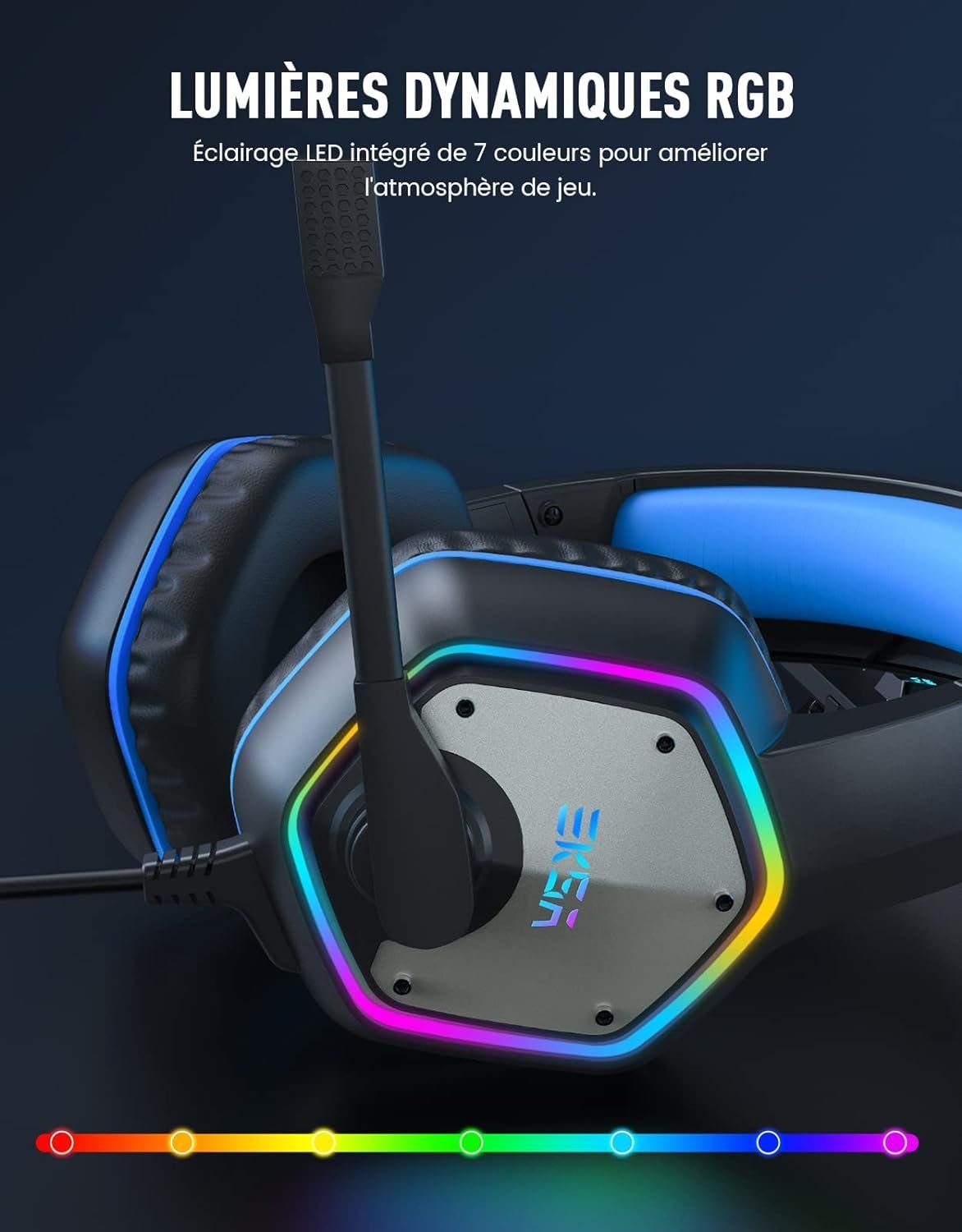 EKSA Gaming-Headset (Plug and Play-Funktion für Gamer Headset Headset Sound) PC Gaming Installation, einfache Bass mit Mikrofon, mit Surround