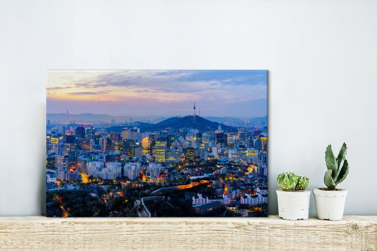 Wanddeko, Sonne, Leinwandbilder, - cm Tower Aufhängefertig, Stadt Wandbild (1 OneMillionCanvasses® Leinwandbild 30x20 N-Seoul - St),