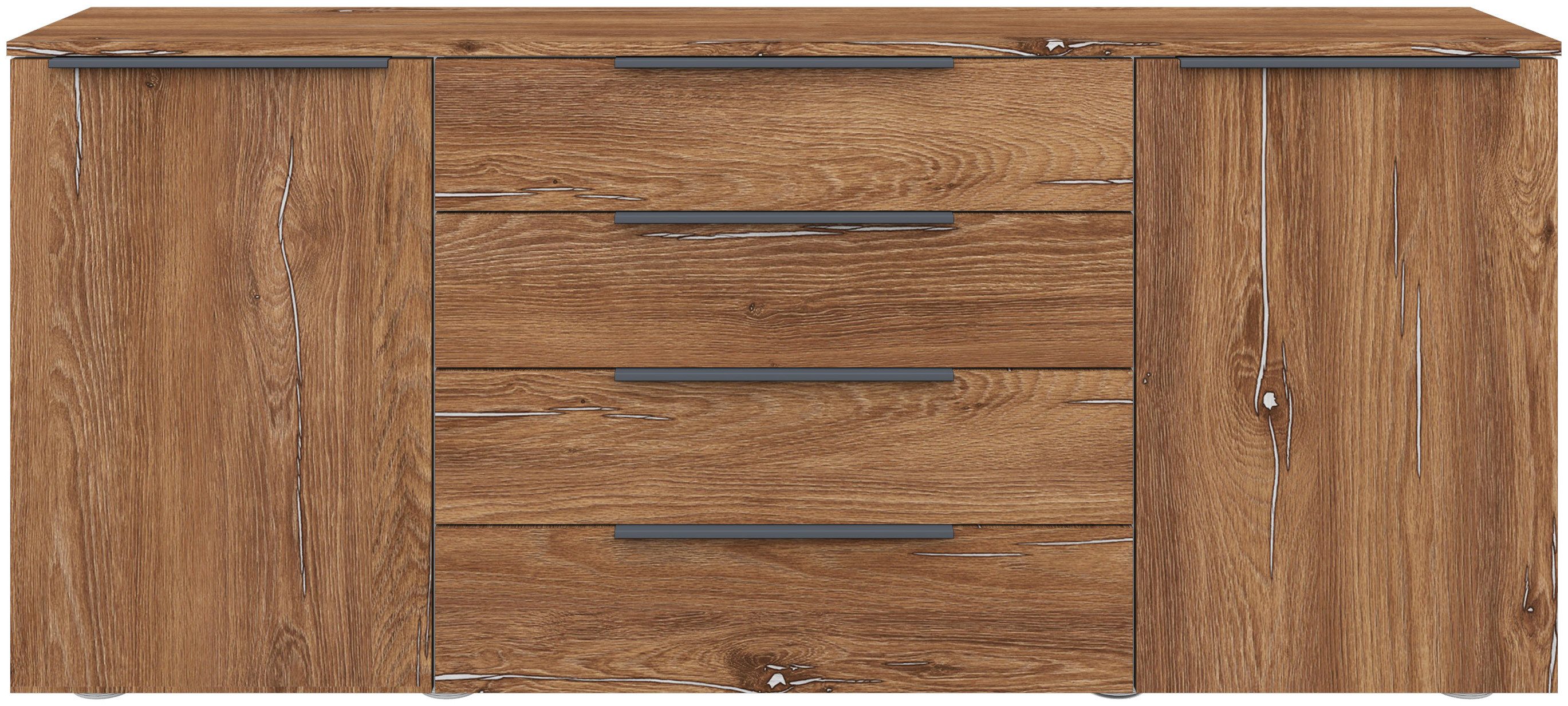 borchardt Möbel Sideboard Tom, moderne Kommode mit dunklen Metallgriffen, 166cm, 2 Türen 4 Schubfächer, variable Einlegeböden, viel Stauraum