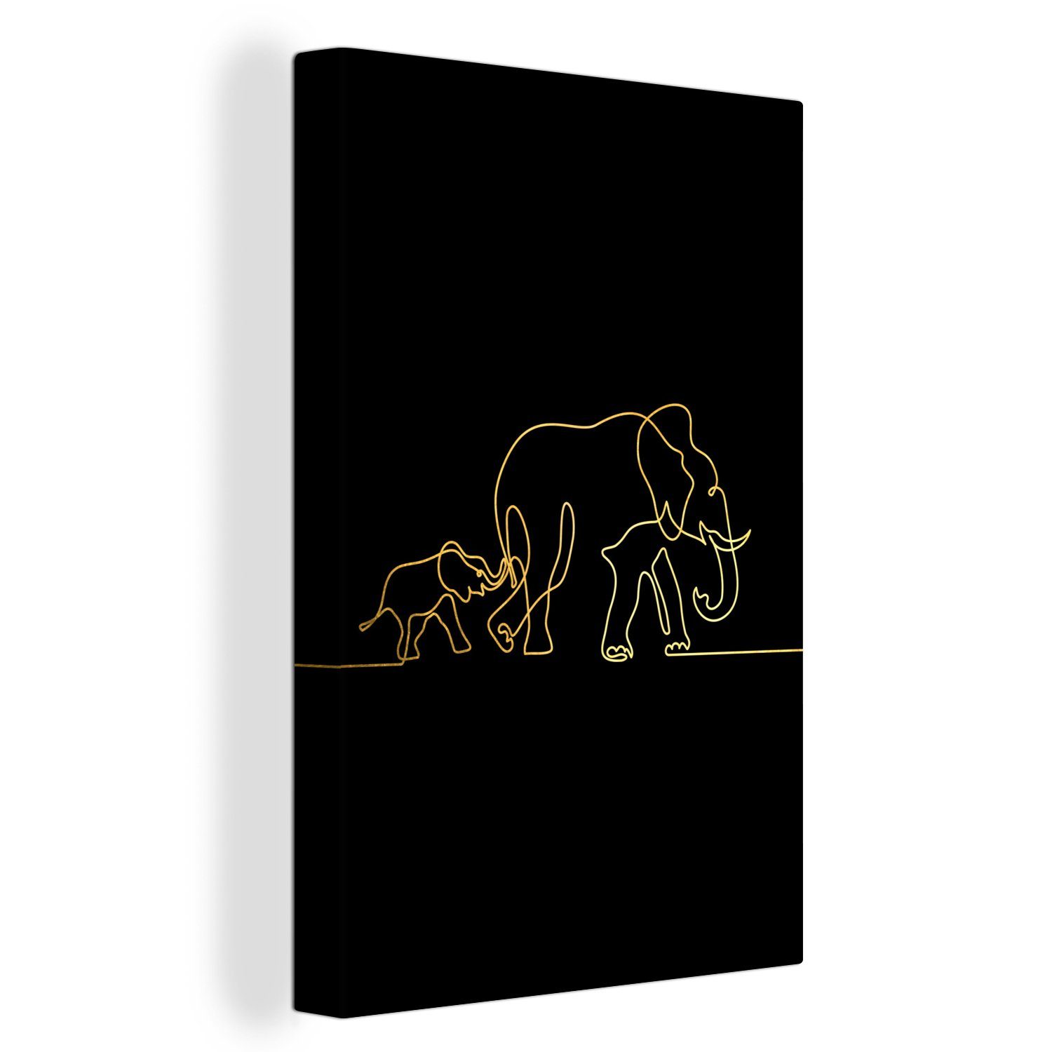 Schwarz, OneMillionCanvasses® - St), - (1 bespannt Leinwandbild inkl. Gold Einfach cm Elefant Leinwandbild 20x30 Zackenaufhänger, fertig Gemälde, -