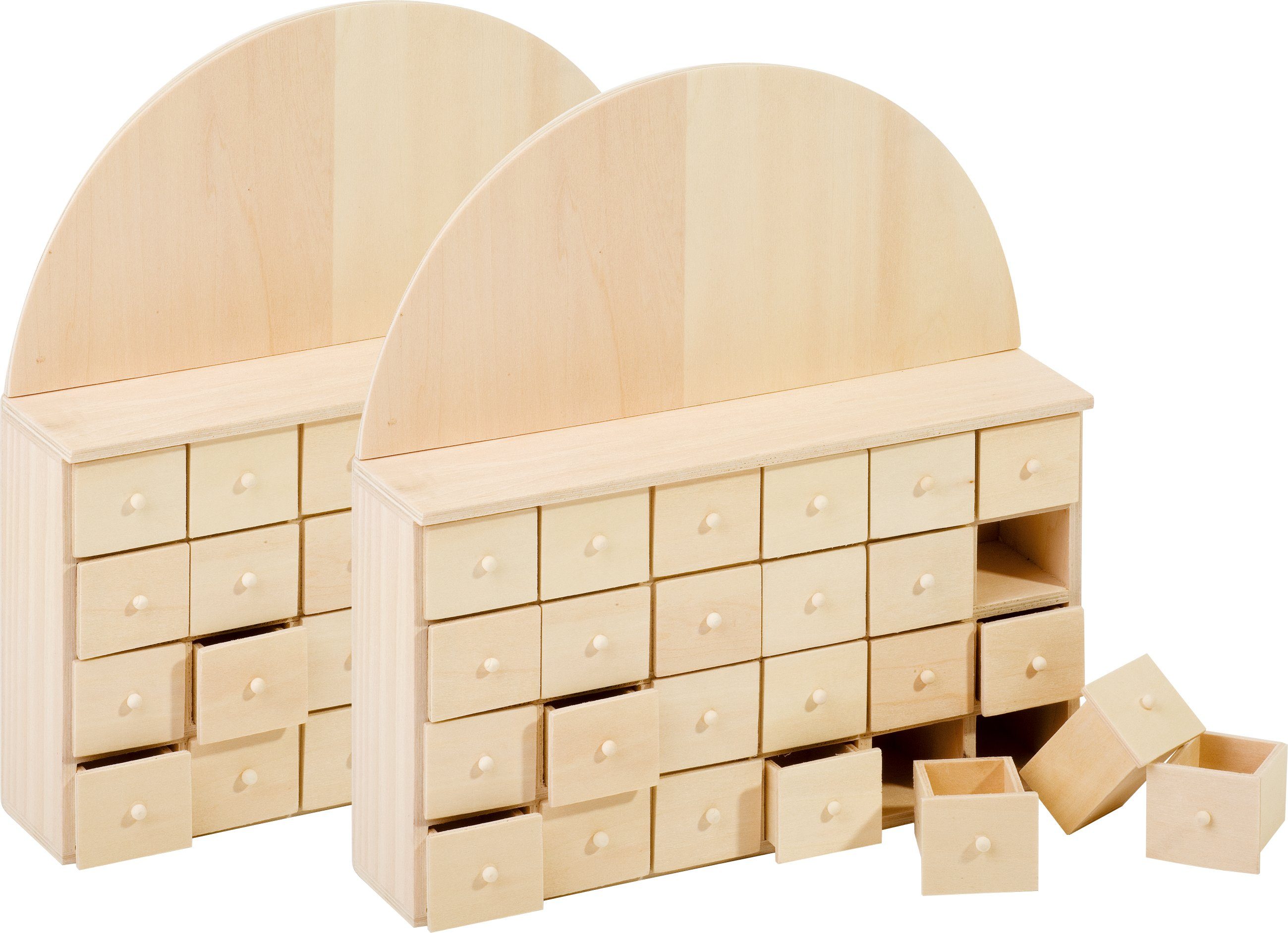 VBS Kalender zum Selbstbasteln, mit 24 Schüben Rohholz 24 cm x 25,5 cm 2er-Pack