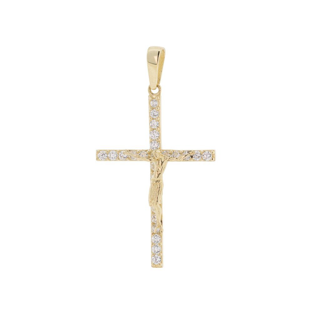 Golders Kreuzanhänger mit Kruzifix aus 585 Gold, mit Zirkonia (Set, 1-tlg), 585 Rotgold Goldschmuck für Damen