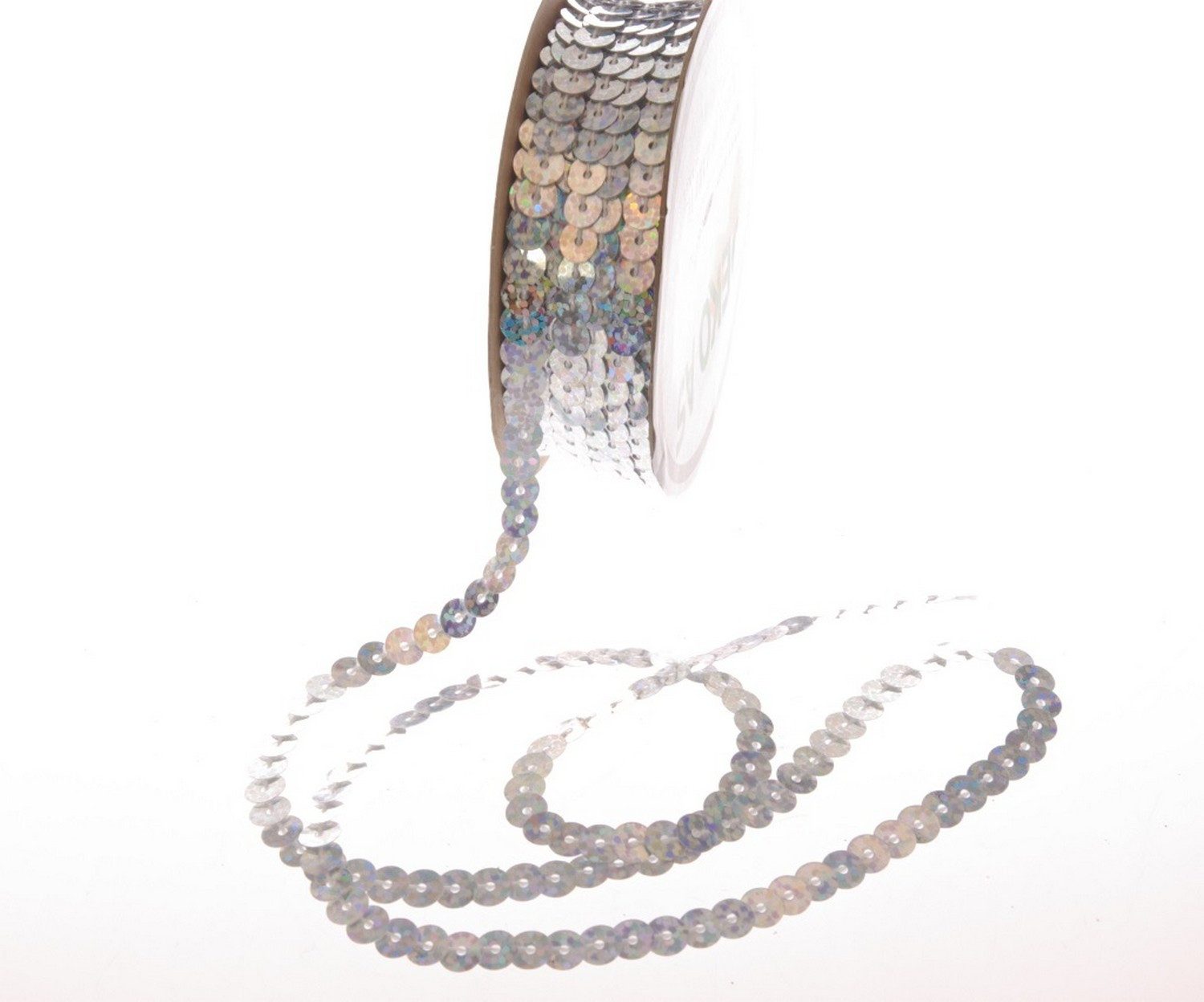 Deko AS Dekoobjekt Paillettenschnur – 4mm – col. 03 silber – 1 VE = 5 Rollen á 1