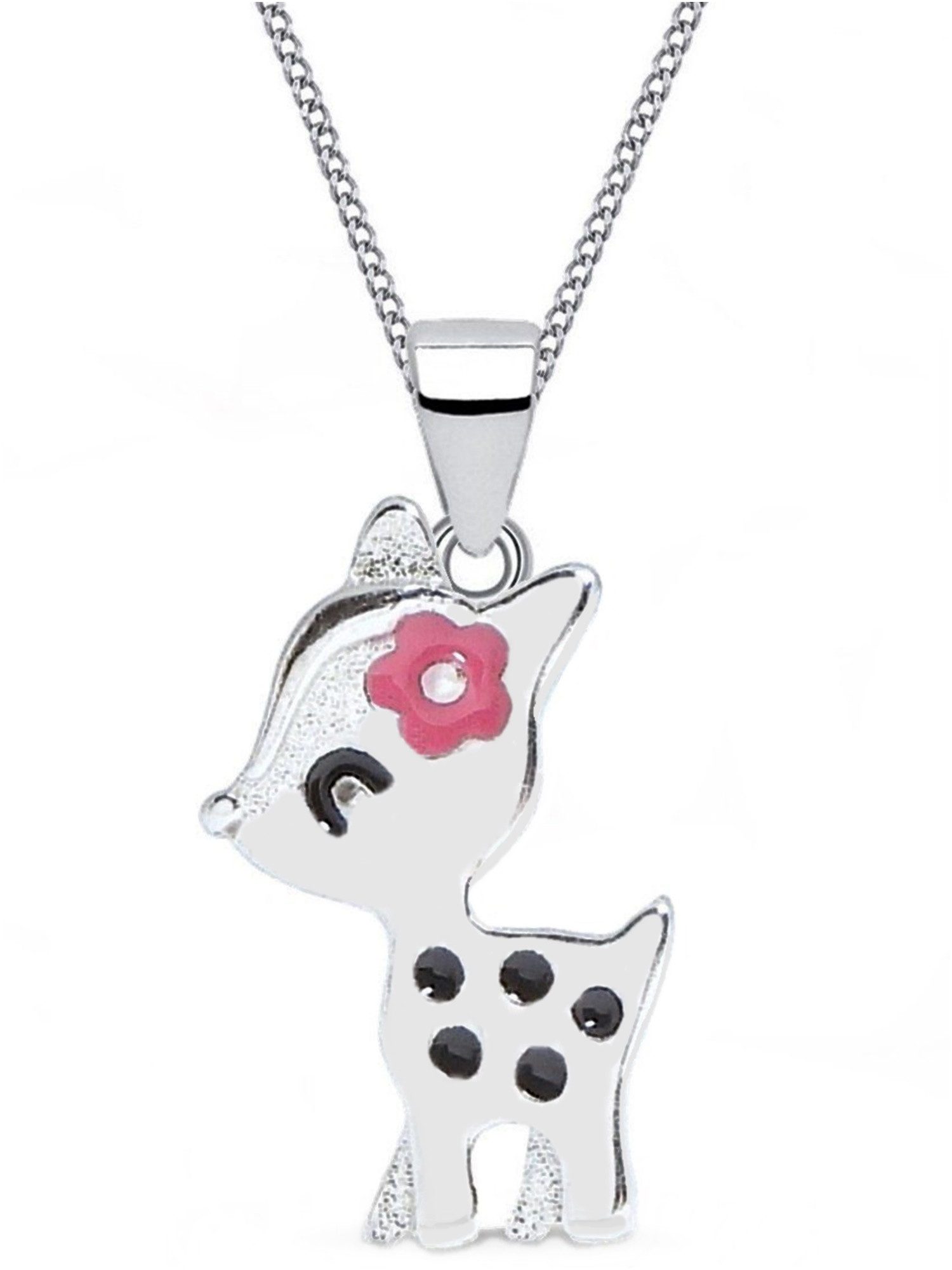 Goldene Hufeisen Kette mit Anhänger Waldzauber Echtsilber Halskette mit Rehkitz für Kinder (2-tlg), 925 Silber (Sterlingsilber), Hypoallergen