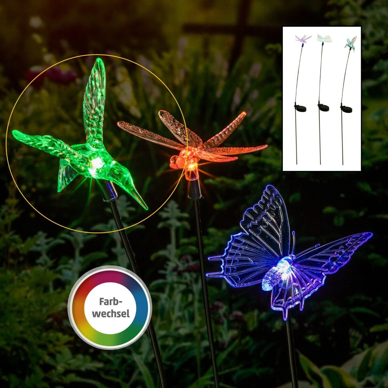 1-4er Set Solarlampen Schmetterling Libelle LED Solar Leuchte IP44 Garten Licht 