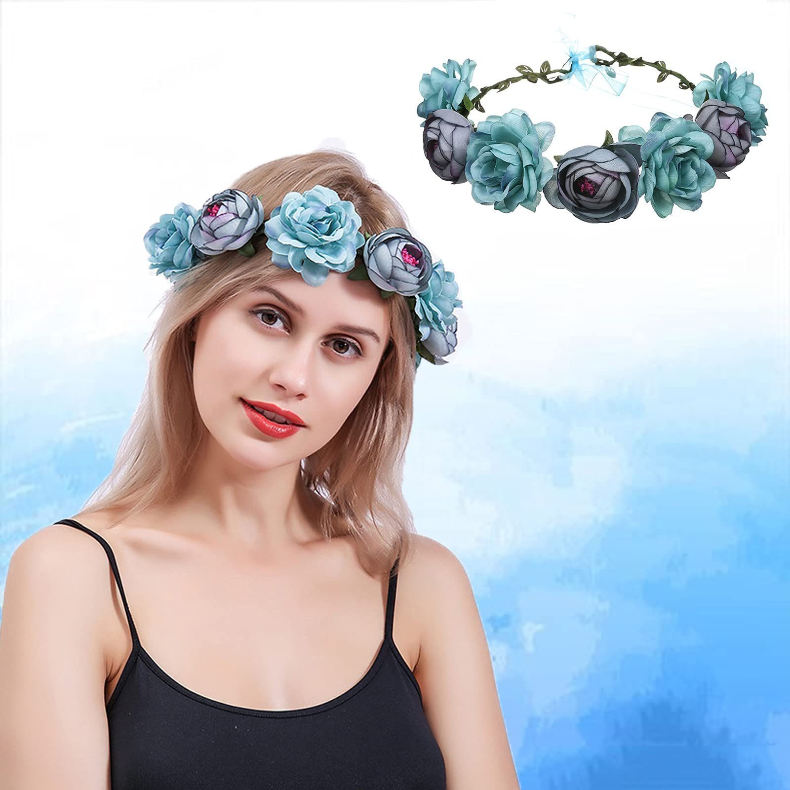 Haar Zeremonie Floral Festival Haarreif, Haargummi Blau Party Hochzeit Blumen Für Stirnband POCHUMIDUU Blumenkranz Garland Krone