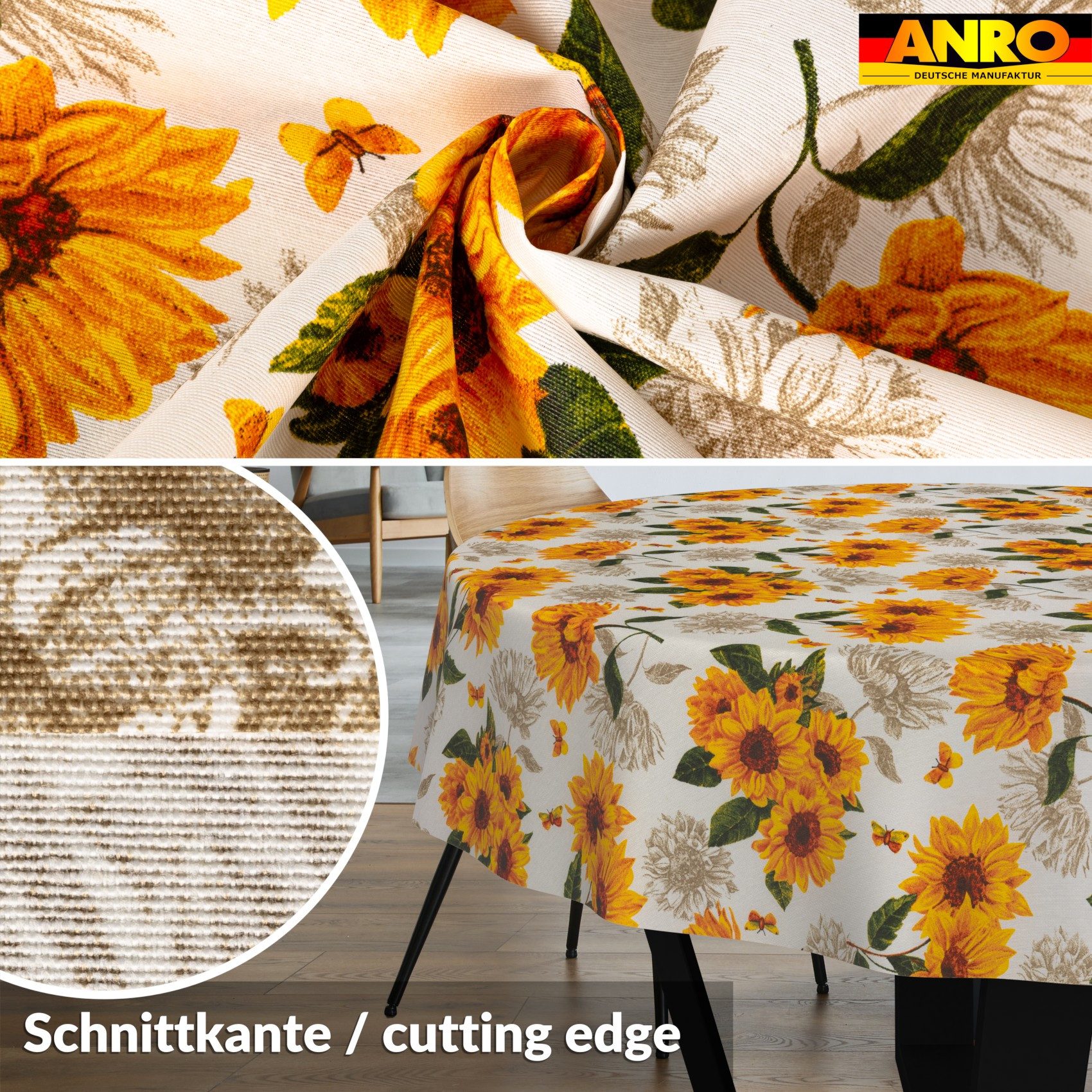 ANRO Tischdecke abwaschbar Tischtuch Baumwolle Polyester wasserabweisend (Einzelstück 1-tlg), Schmutzabweisend Landhaus Orange Rund 100cm