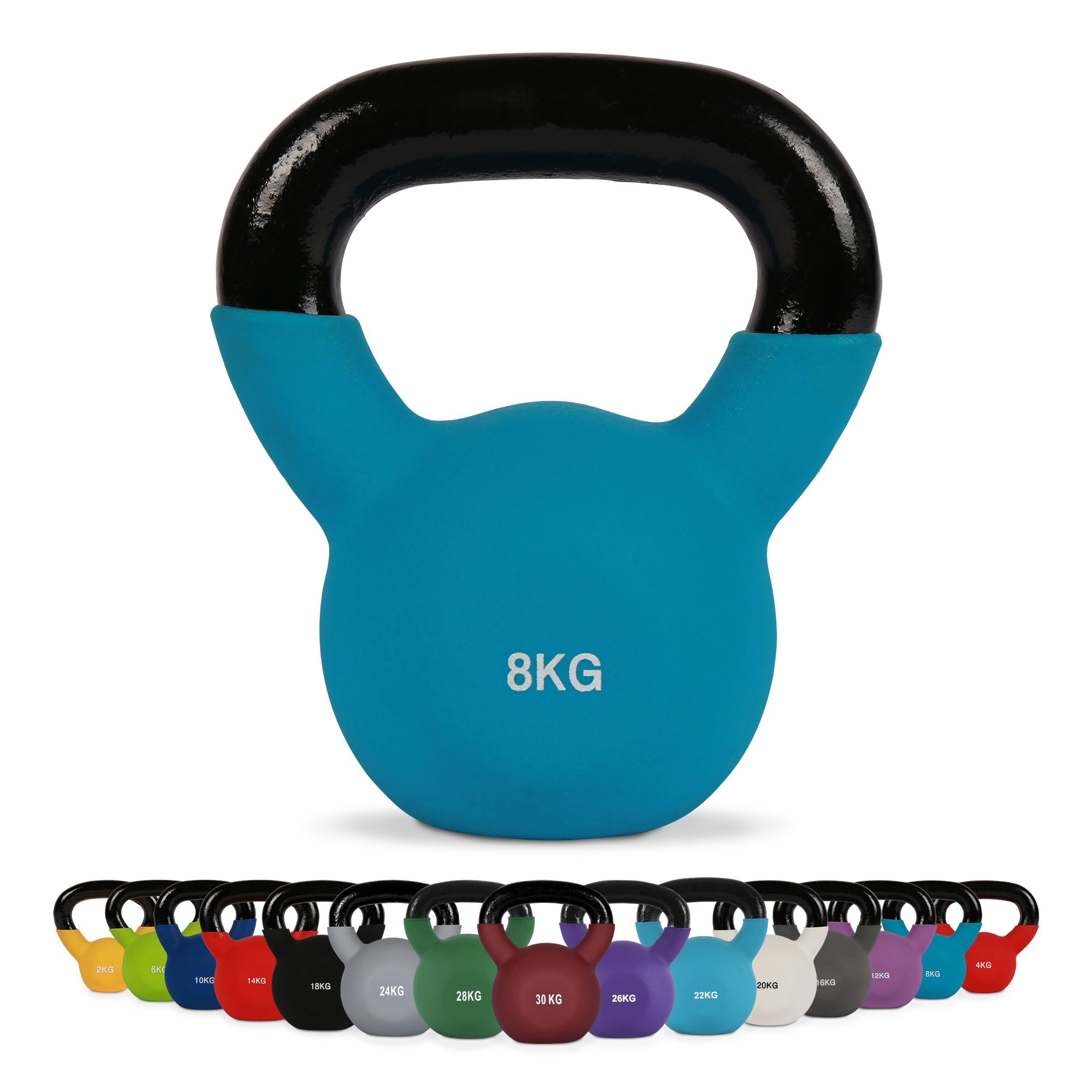MSports® Kettlebell Kettlebell Professional Neopren 2 – 30 kg inkl. Übungsposter 8 Kg - Blau