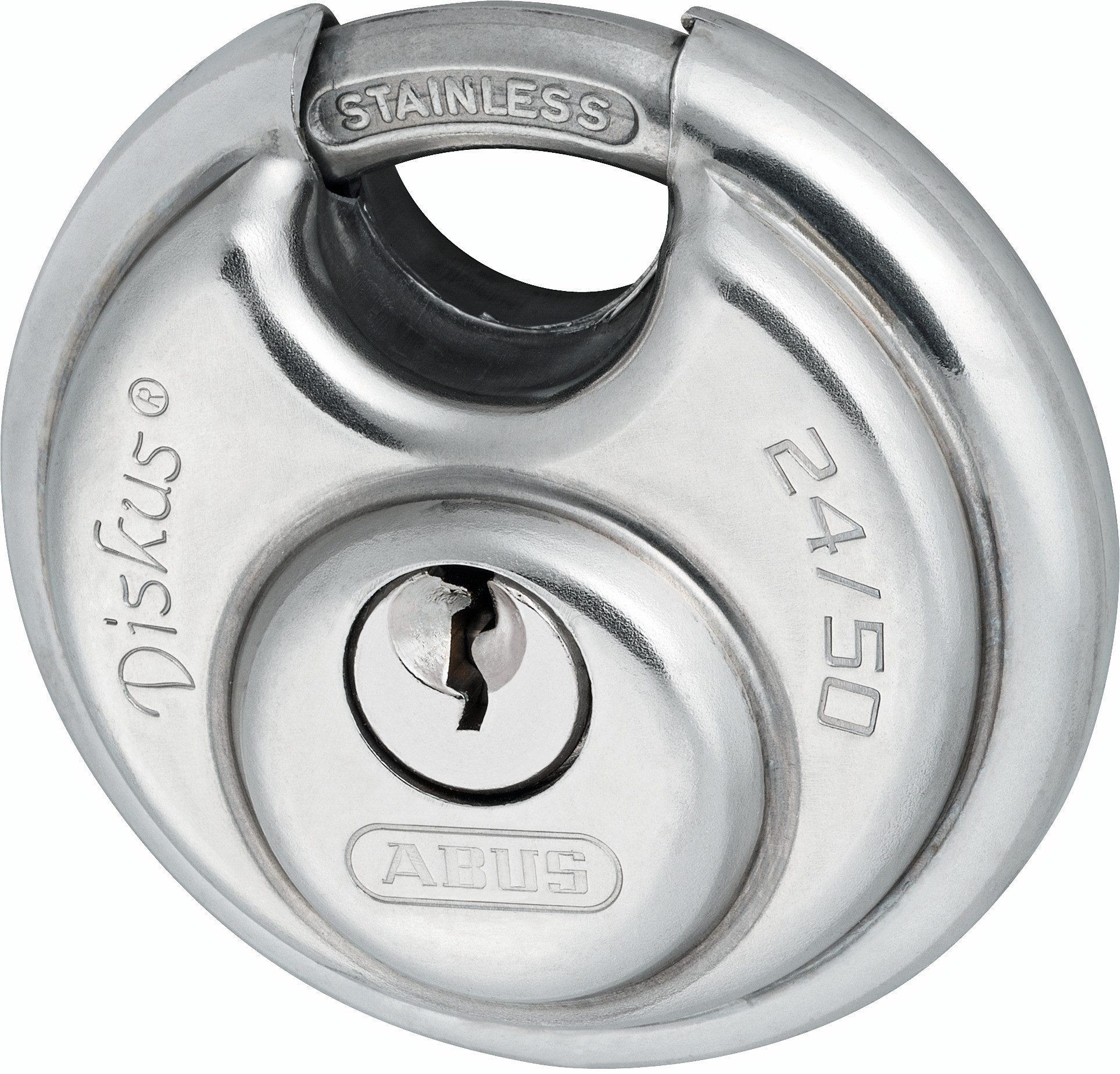 ABUS Vorhängeschloss Diskus® Vorhängeschloss 24IB/50 aus Edelstahl, Sicherheitsklasse 7, Schlüssel entsperren