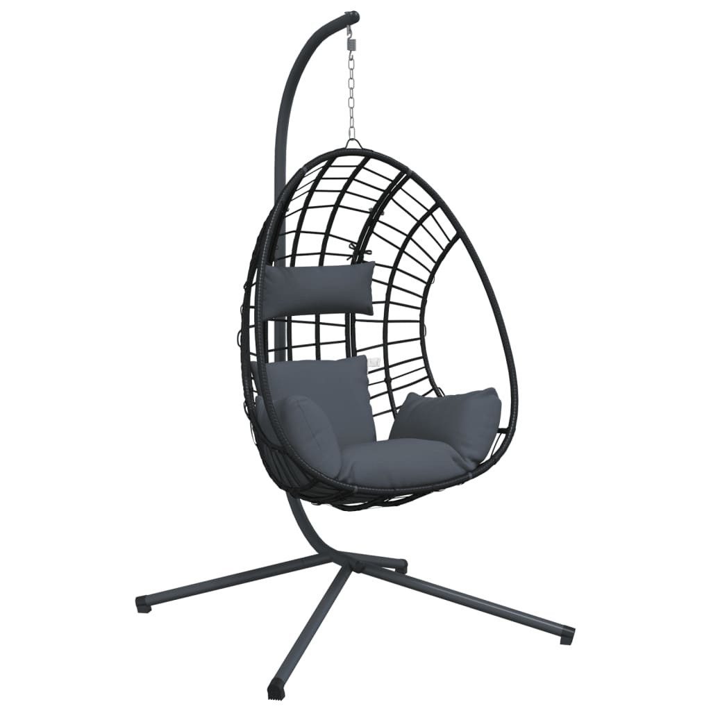 vidaXL Hollywoodschaukel Hängesessel Ei-Design mit Ständer Anthrazit Rattan und Stahl, 1-Sitzer, 1 tlg.