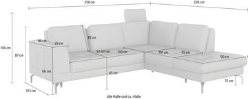 sit&more Ecksofa Bendigo L-Form, inklusive Sitztiefenverstellung, Bodenfreiheit 15 cm, in 2 Fußfarben