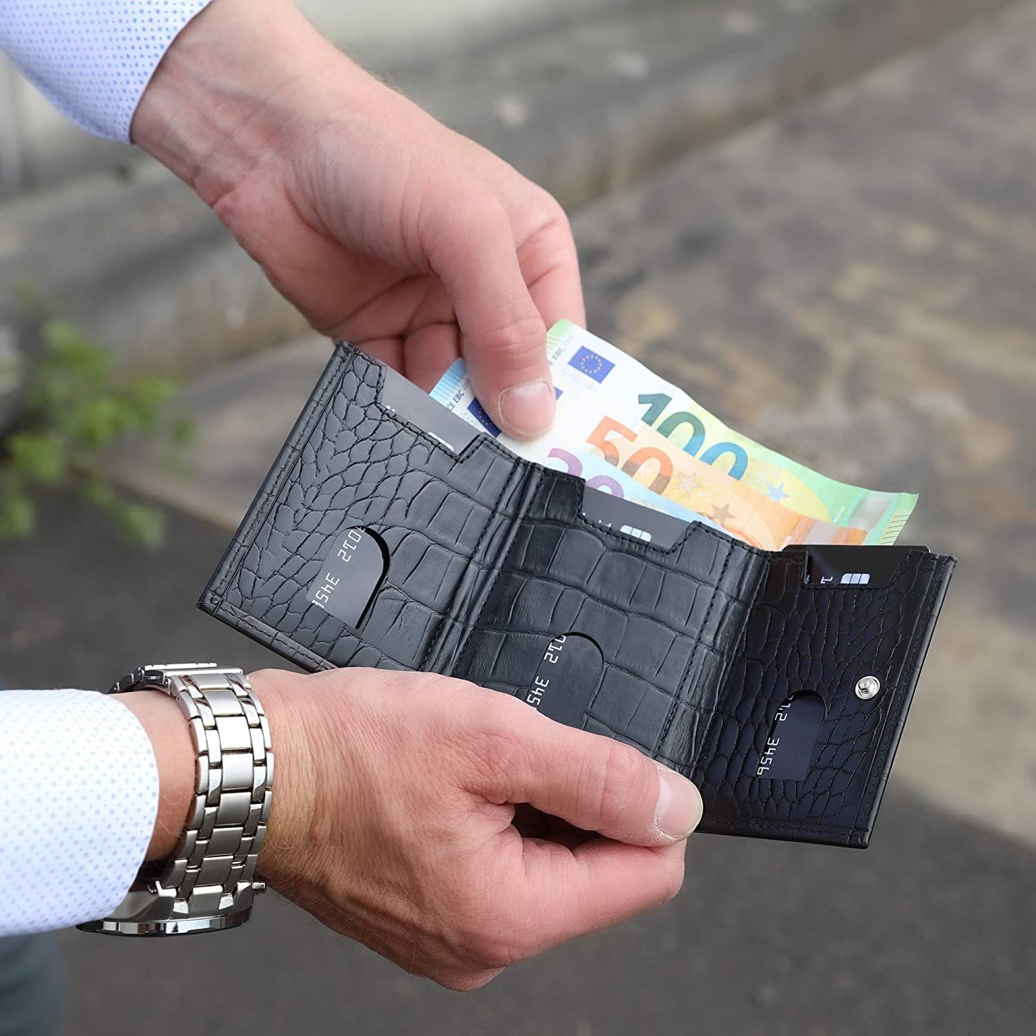 echt Macde Schutz, [RFID-Schutz], Münzfach Krokoprägung [12 Riga RFID mit in Wallet Solo Slim Karten] Brieftasche Europe Leder, Slimwallet Pelle