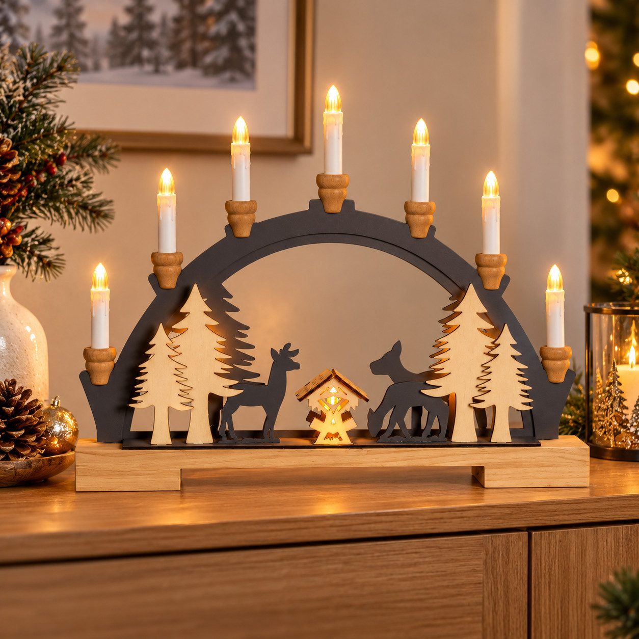 bonsport Schwibbogen LED Schwibbogen Weihnachten modern & batteriebetrieben - Lichterbogen, Warmweiße LED-Beleuchtung, batteriebetrieben, An-/Aus-Schalter
