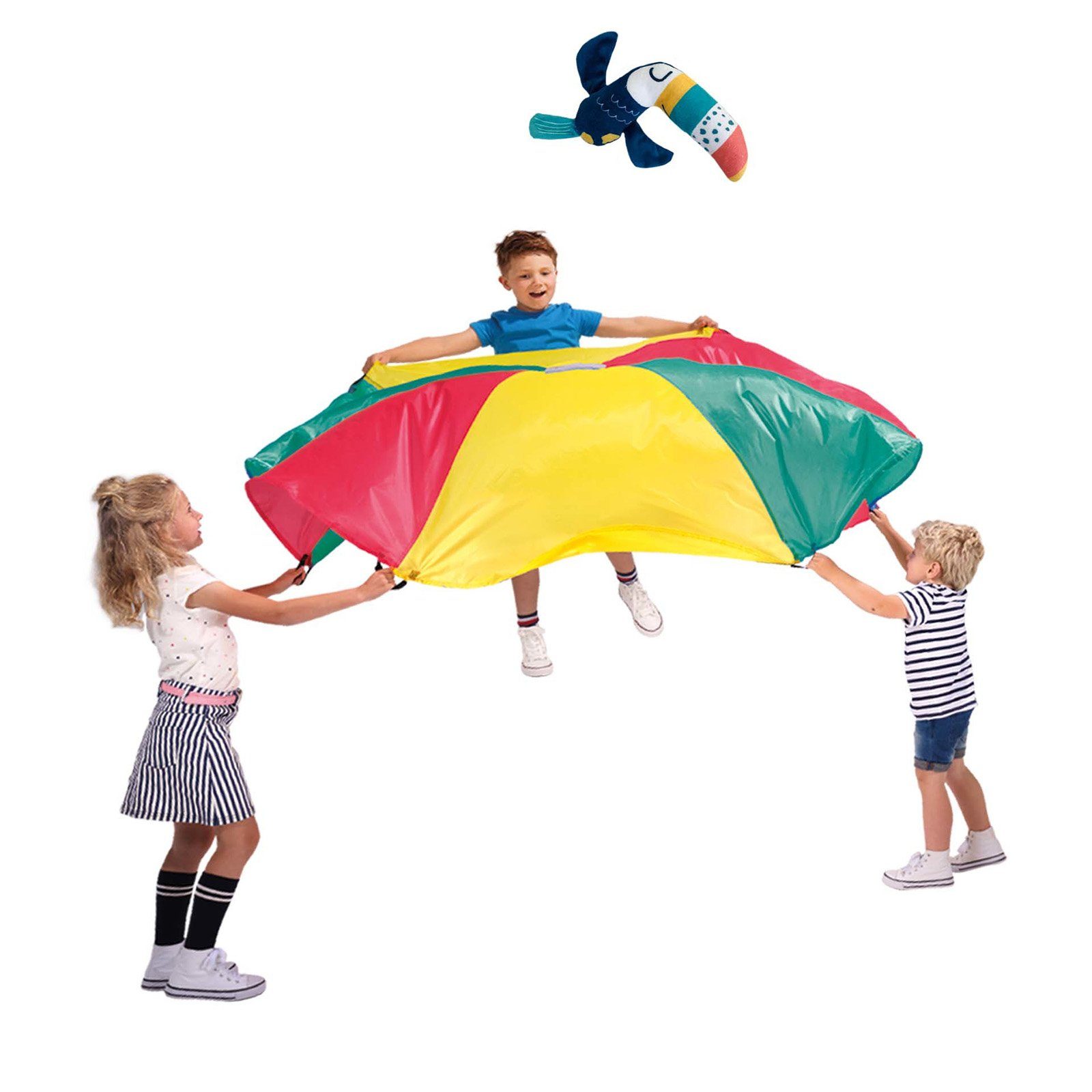 SES Creative Spielzeug-Gartenset Schwungtuch fliegender Tukan für 2-6 Kinder
