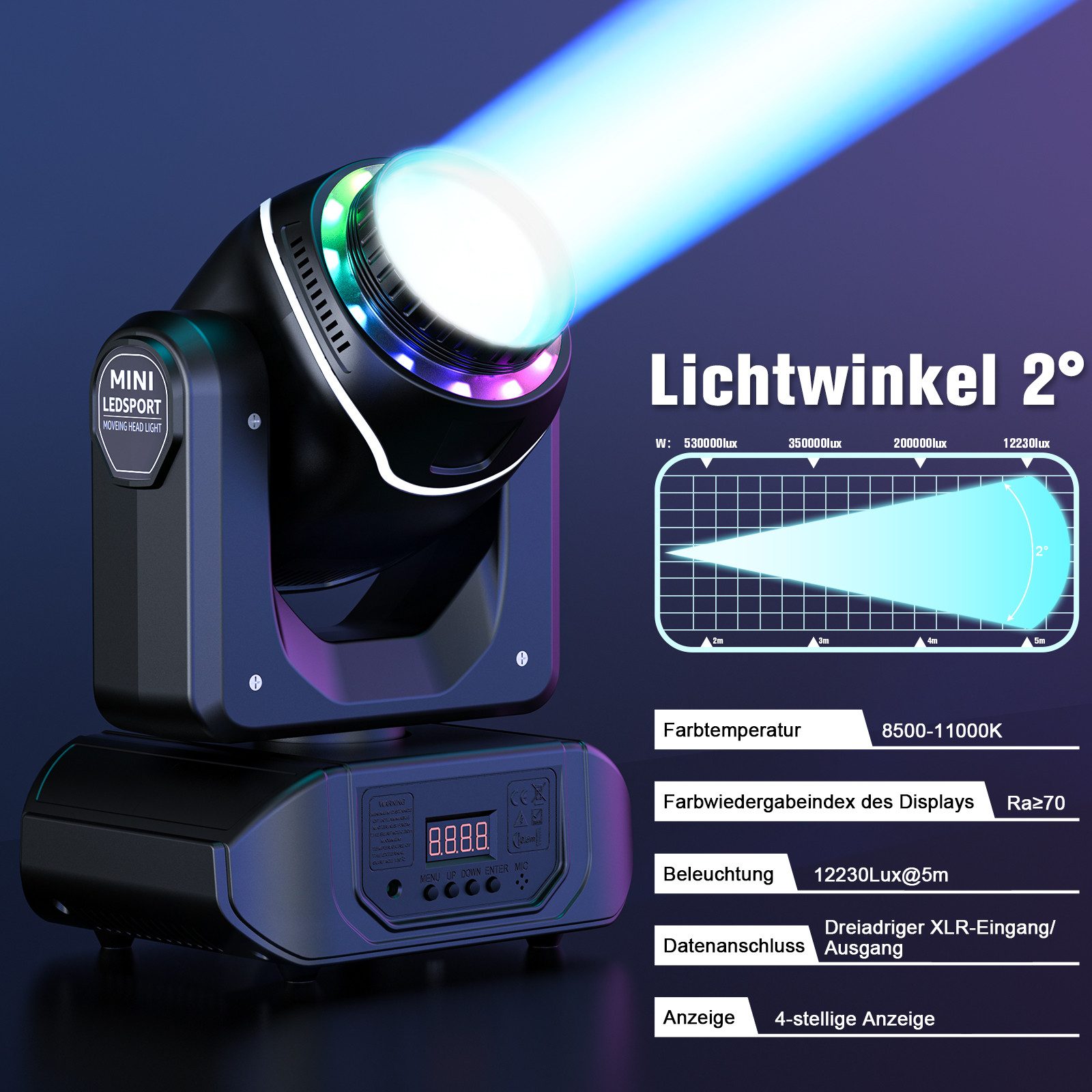 ZonQoonz Discolicht 100W Moving Head licht,10 Muster+8 Farben+18 Prismen Hohe Helligkeit – Bild 4 von 5