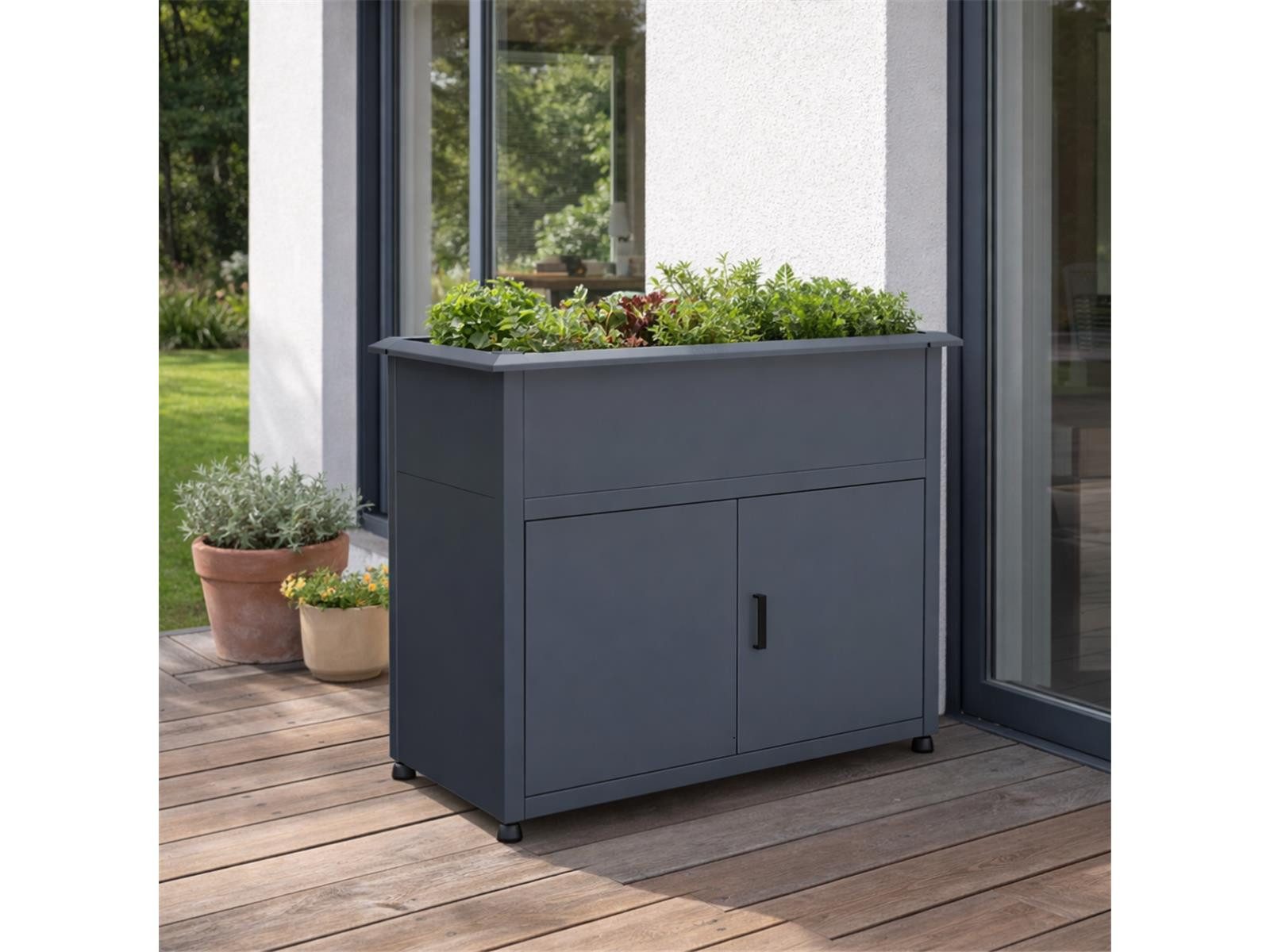 Green Spirit Hochbeet Hochbeet mit Unterschrank & Drainagesystem, 107x57x85 cm (Set, inkl. Drainagesystem), mit integrierter Schneckenkante, vorinstalliertem Drainagesystem