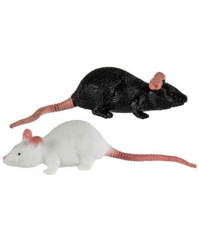 Horror-Shop Dekoobjekt Dehnbare Ratte als Spielzeug 11 cm, Schwarz / Wei