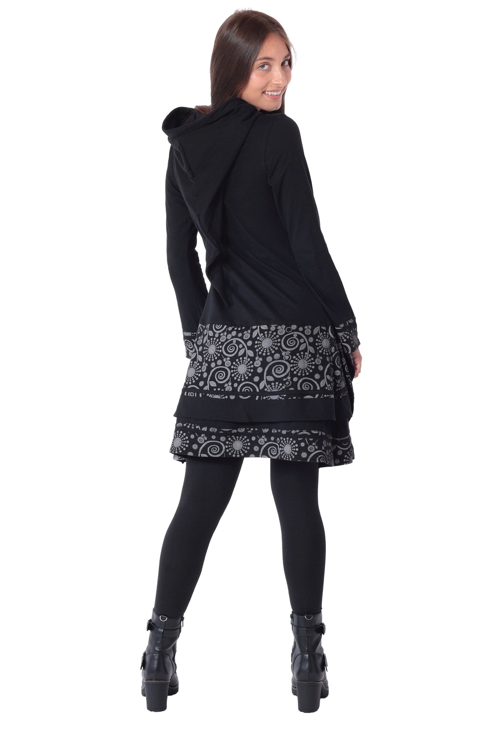 PUREWONDER Sweatkleid Elfenkleid aus Baumwolle mit Zipfelkapuze Nr. 186 Schwarz M im Patchwork-Stil – Bild 4 von 5