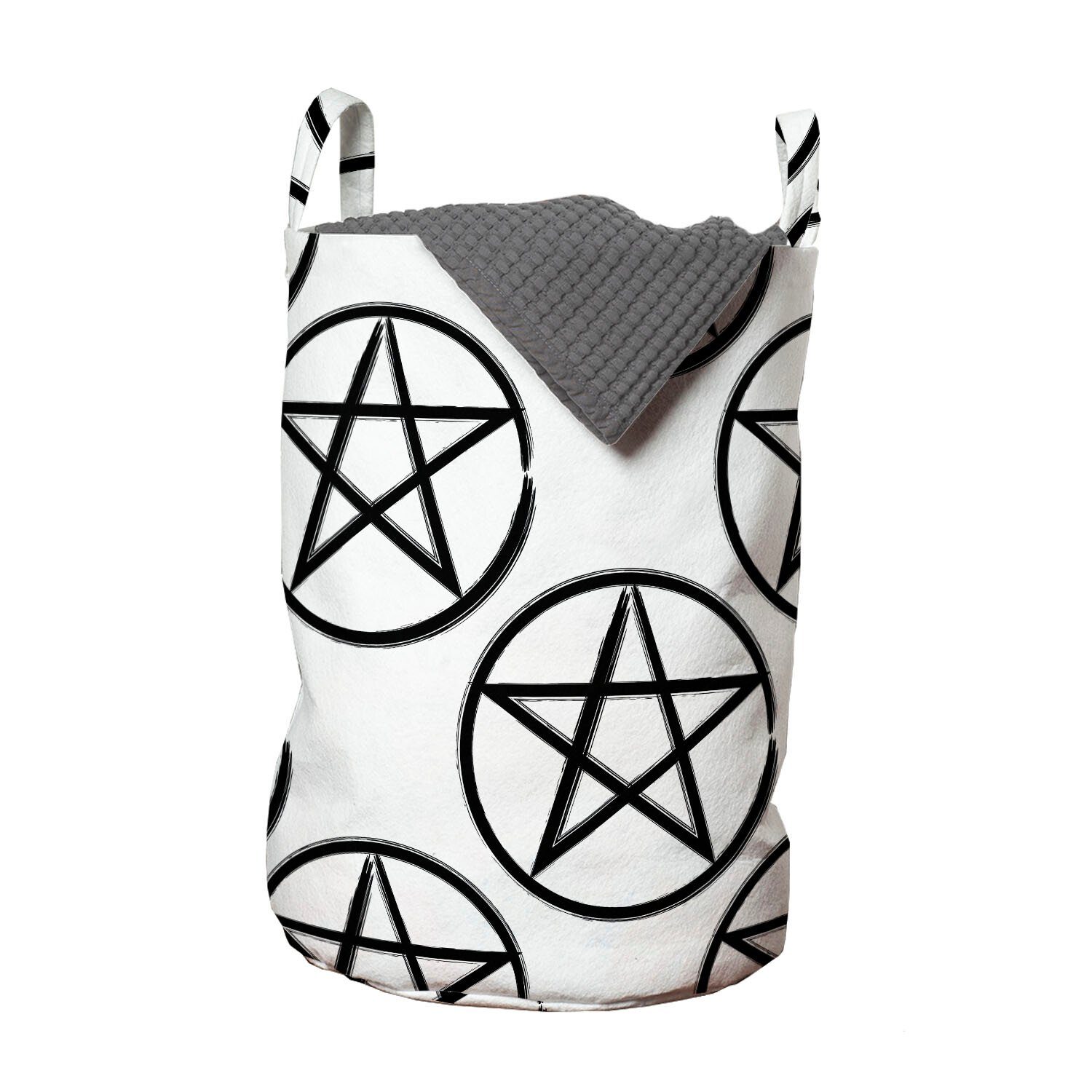 Abakuhaus Wäschesäckchen Wäschekorb mit Griffen Kordelzugverschluss für Waschsalons, Pentacle Pentagramm Stern im Kreis