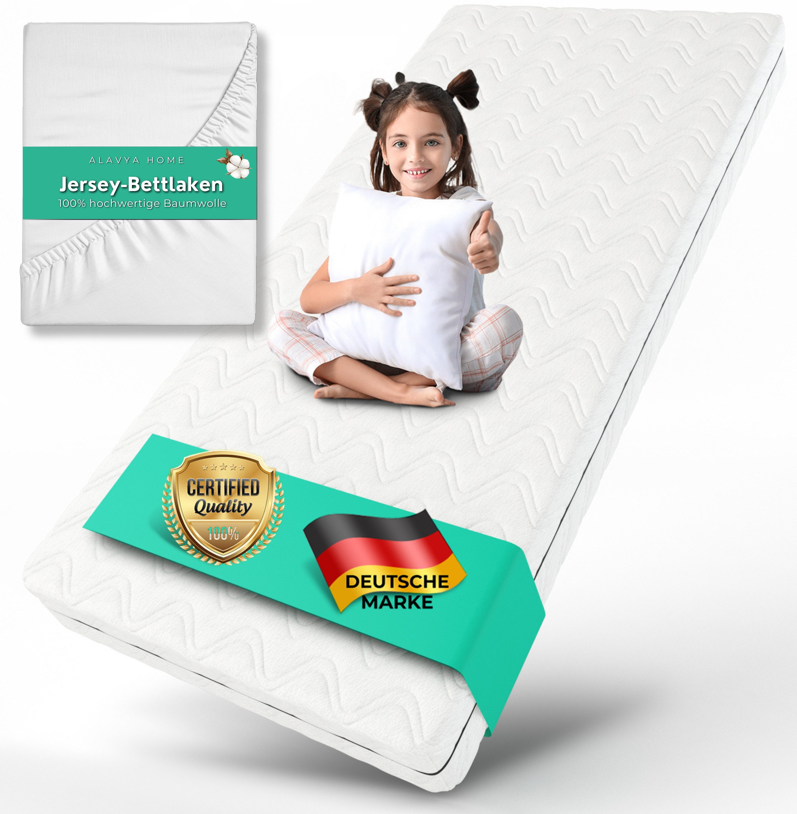 Kindermatratze COZY, Alavya Home®, 10 cm hoch, (Babymatratze 70x140 cm mit Spannbettlaken aus 100% Baumwolle,CertiPUR zertifizierter Härtegrad H2 Kaltschaum mit waschbarem Bezug,hochwertige Matratze für Babybett,Kindermatratze 140x70 Kaltschaummatratze), Made in Europe mit guter Luftzirkulation,ATMUNGSAKTIVE Baby Matratze