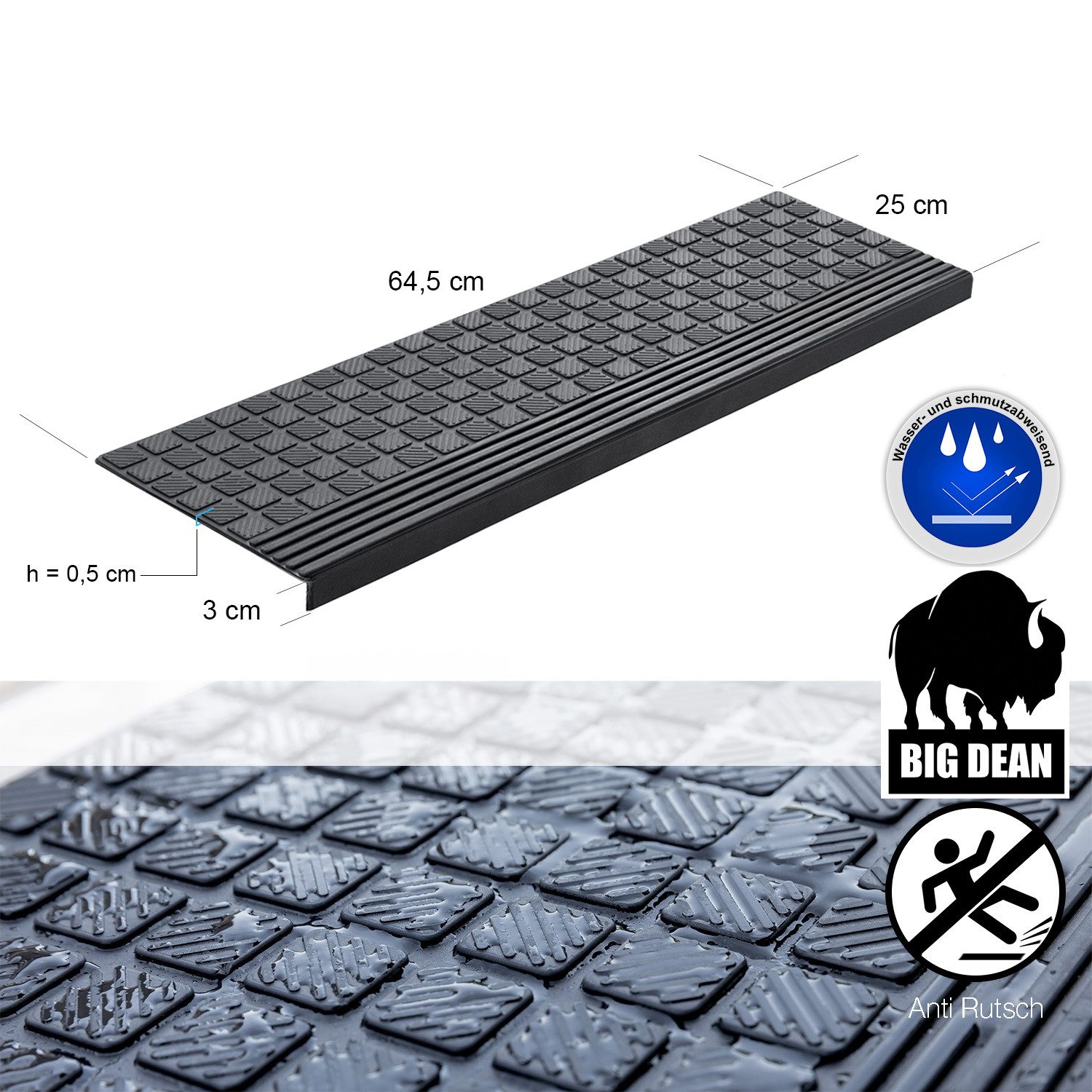 BigDean Stufenmatte 3x Gummi 65x25cm Treppenstufen günstig online kaufen