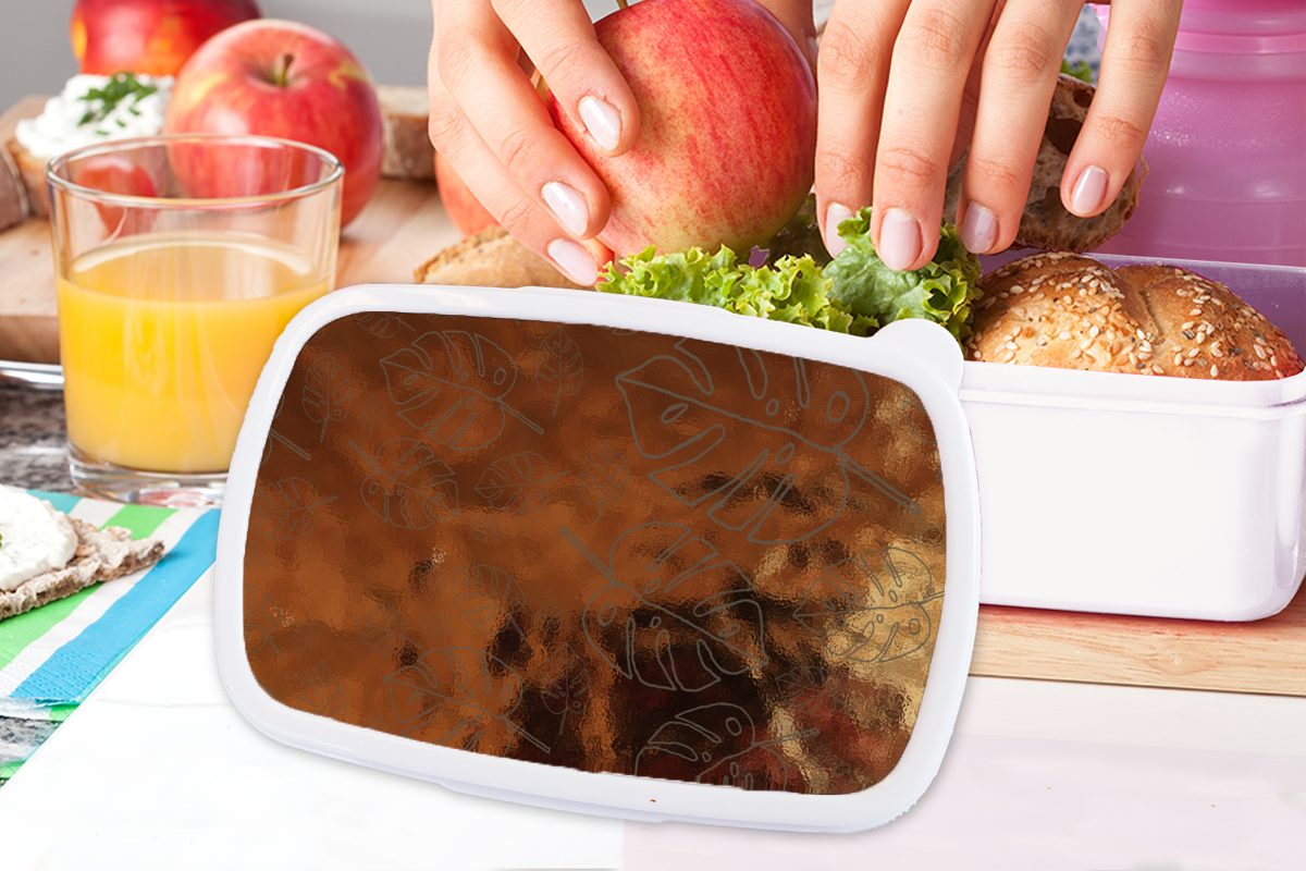 Kinder Lunchbox Kunststoff, Jungs Muster und Brotdose, Mädchen weiß (2-tlg), für - Blätter, für und Erwachsene, Luxus MuchoWow - Brotbox