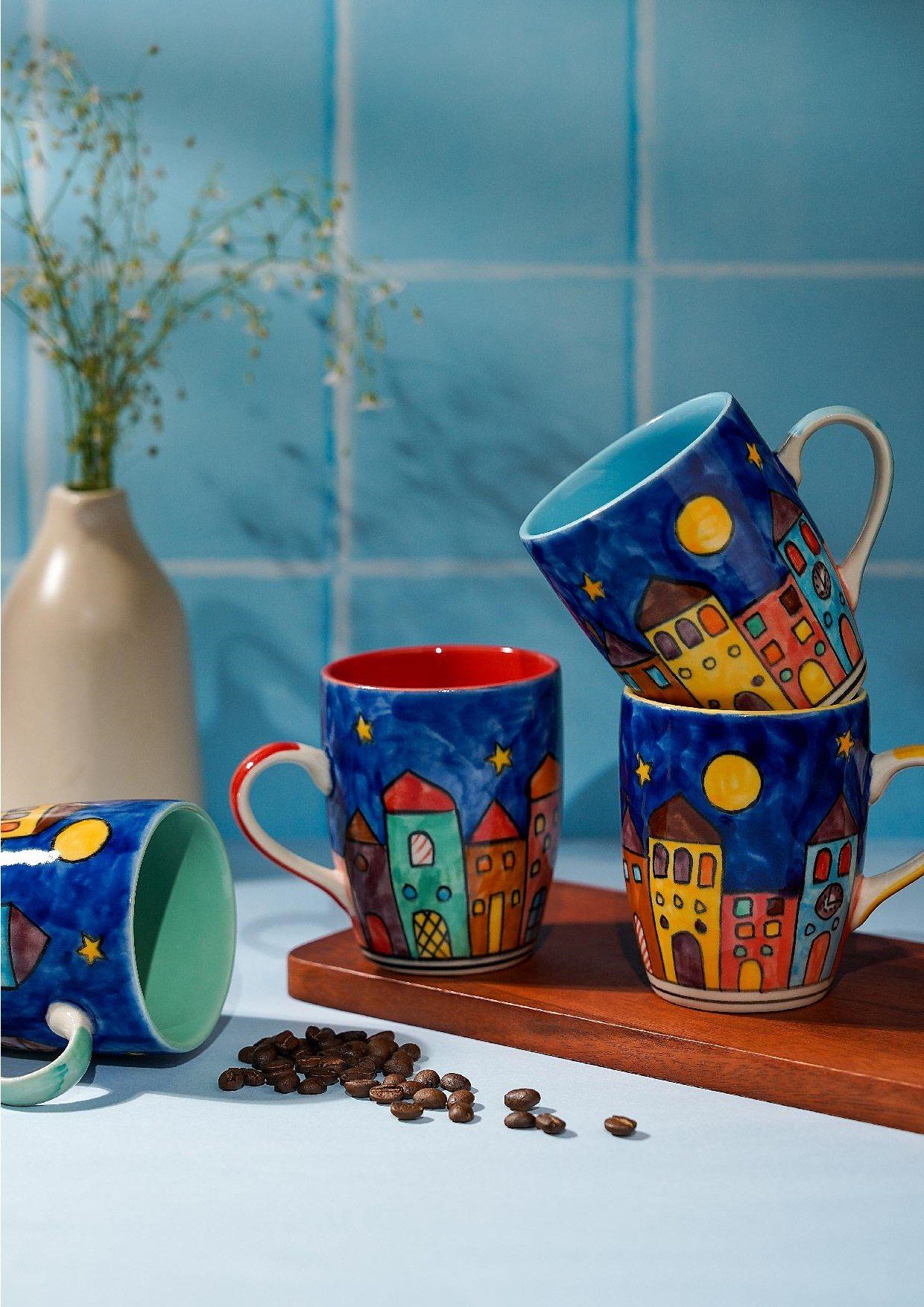 Gall&Zick 2er Set Bunte Kaffeetassen – Handbemaltes Blumenmuster, 400 Ml, Spülmaschinenfest & Mikrowellengeeignet