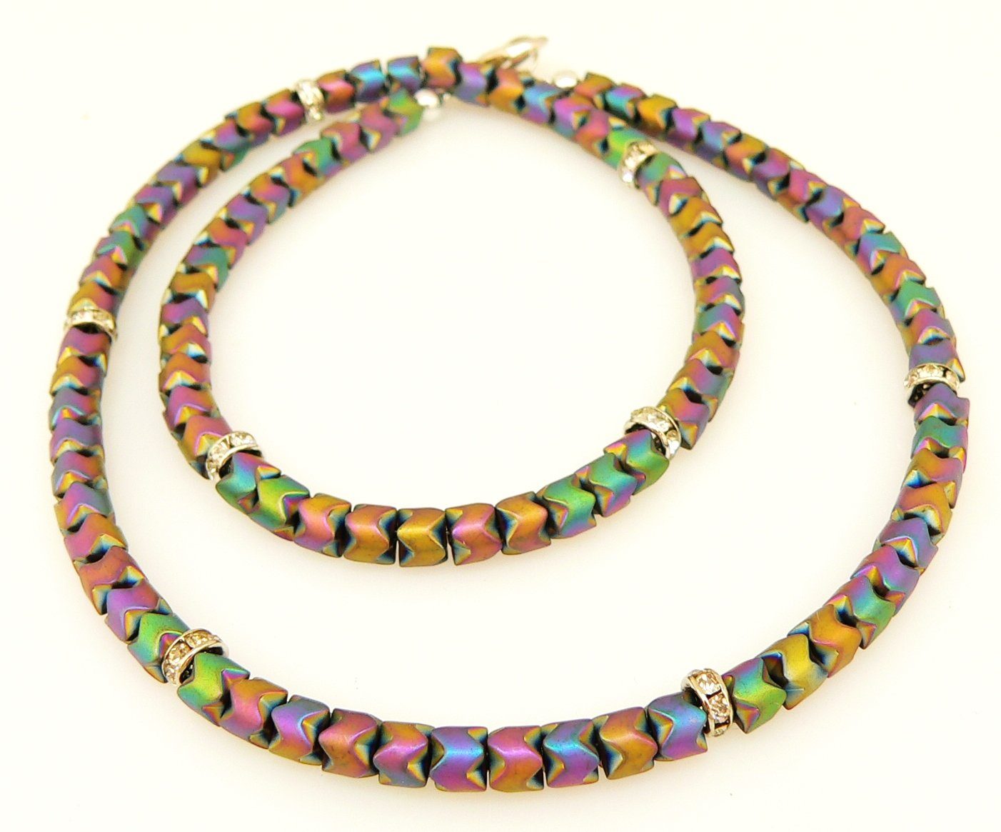 traumschmuck Collier 067g Halskette Hämatit Rondelle multicolor mehrfarbig bunt matt Strass (Geschenk, Muttertag, Weihnachten, Geburtstag, Valentinstag, incl. Schmuckbox), handgefertigt, Made in Germany