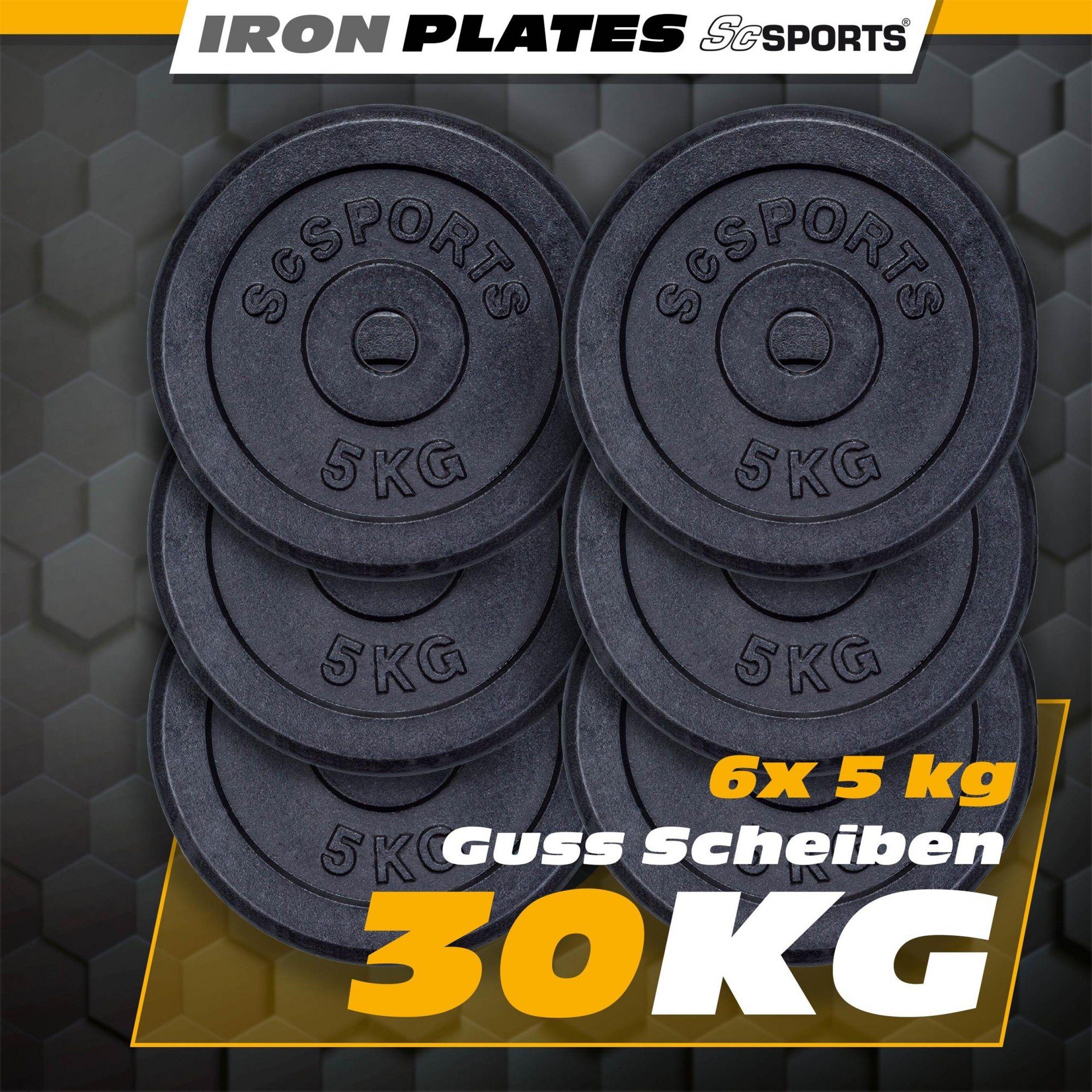 30 Gusseisen kg Hantelscheiben Ø Set Gewichte, ScSPORTS® Gewichtsscheiben (10000106-tlg) 30mm