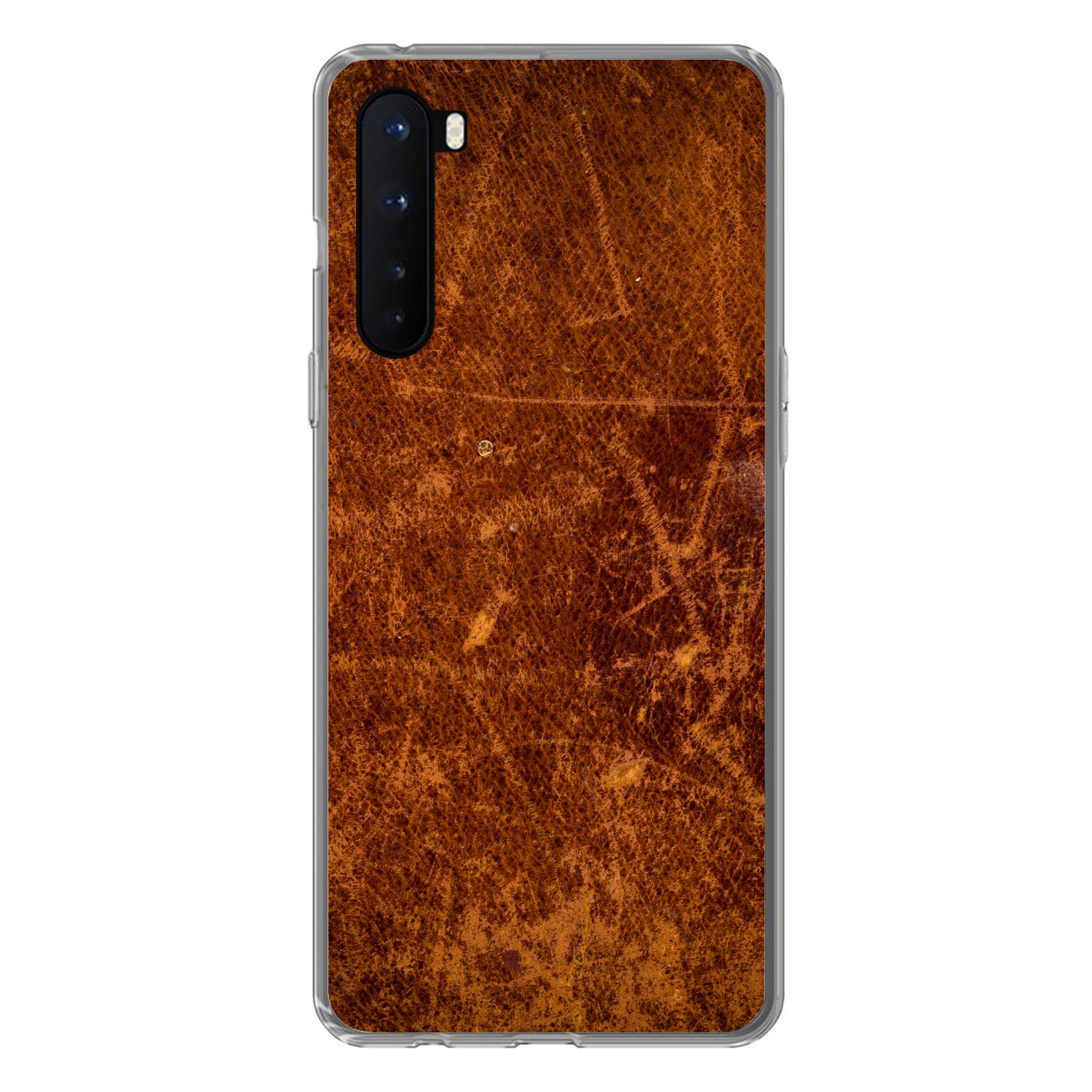 MuchoWow Handyhülle für OnePlus Nord Leder - Lederoptik - Braun - Orange, Phone Case, Silikon, Schutzhülle Dünn