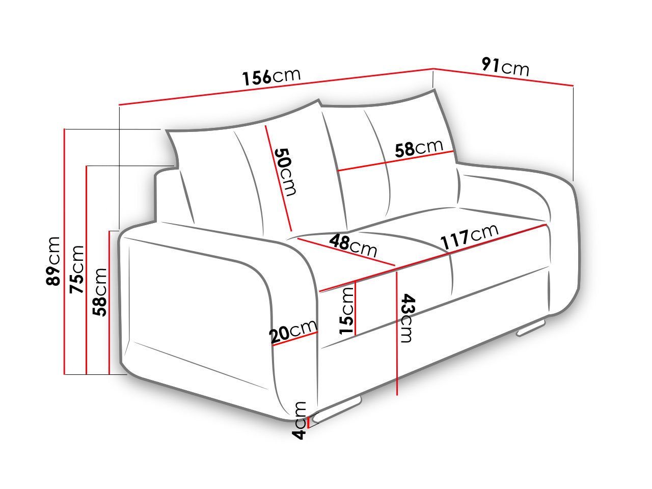 2-Sitzer, Bonell MIRJAN24 Mono Sofa 2, Federkern