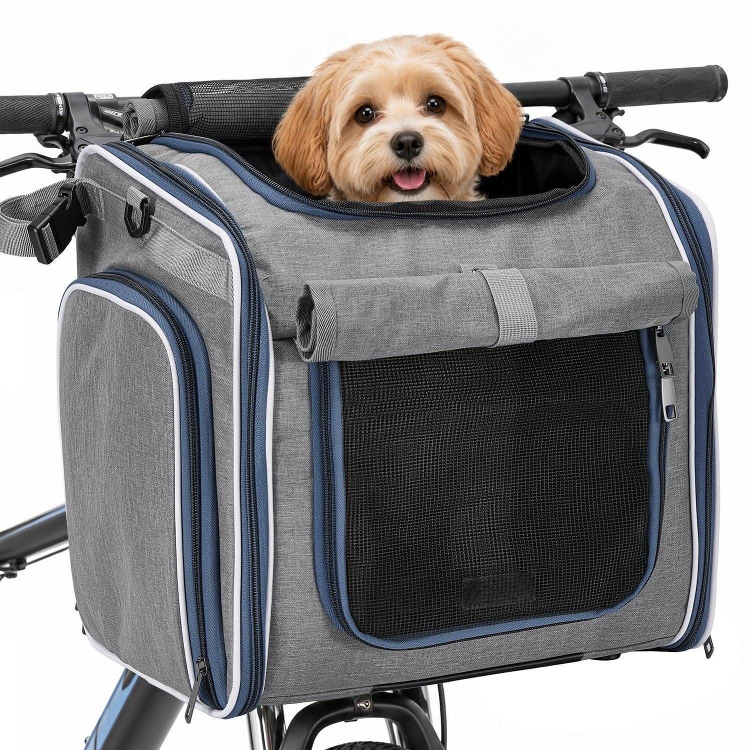 LuxusKollektion Tierfahrradkorb Fahrradkorb Hund Grau Erweiterbar