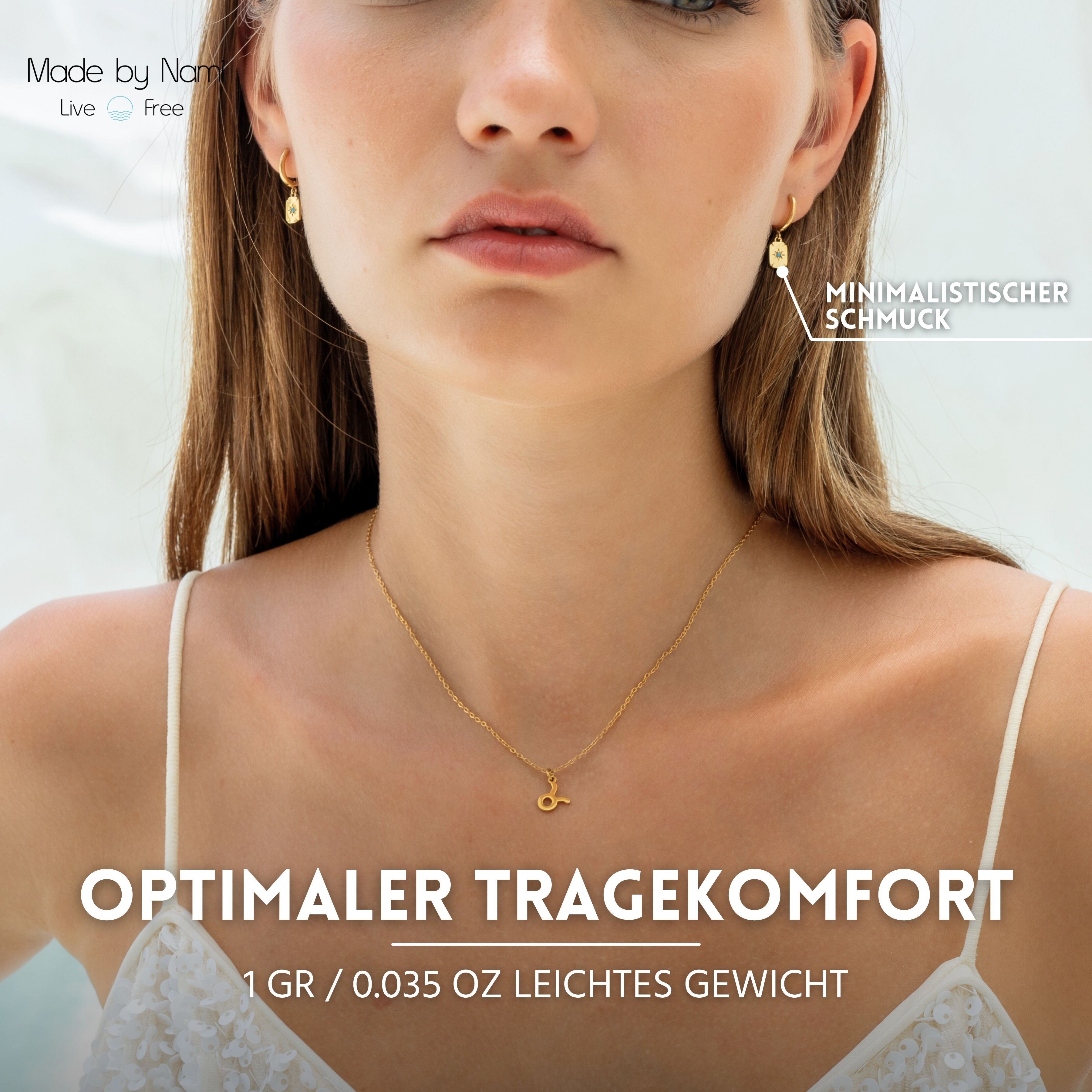 Made by Nami Paar Ohrhänger Ohrringe Damen Stern Türkisstein Edelstahl goldfarben Boho, aus Edelstahl – mit Sternmotiv – mit Türkisstein – Boho-Stil