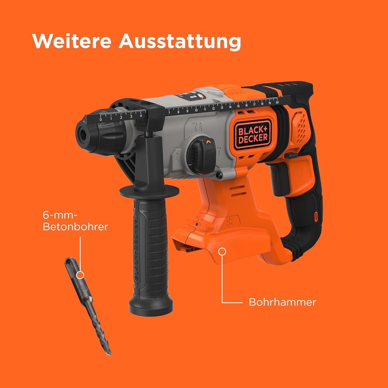 Black + Decker Akku-Bohrhammer 18V Akku-SDS-Plus-Bohrhammer, 1.2J Schlagenergie ohne akku, (1-tlg)
