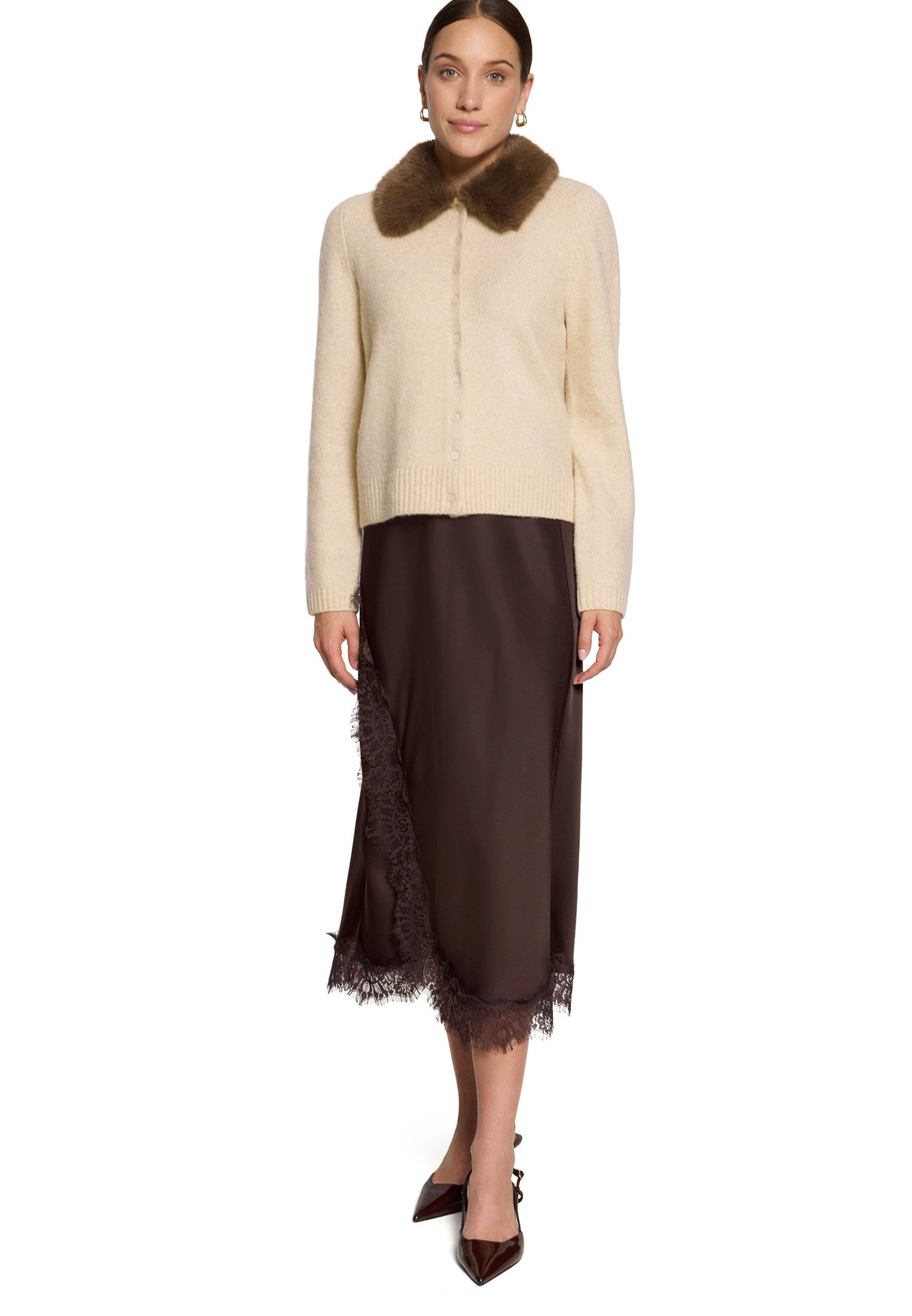 Zero Strickjacke Damen mit Kunstfellkragen (1-tlg) Material