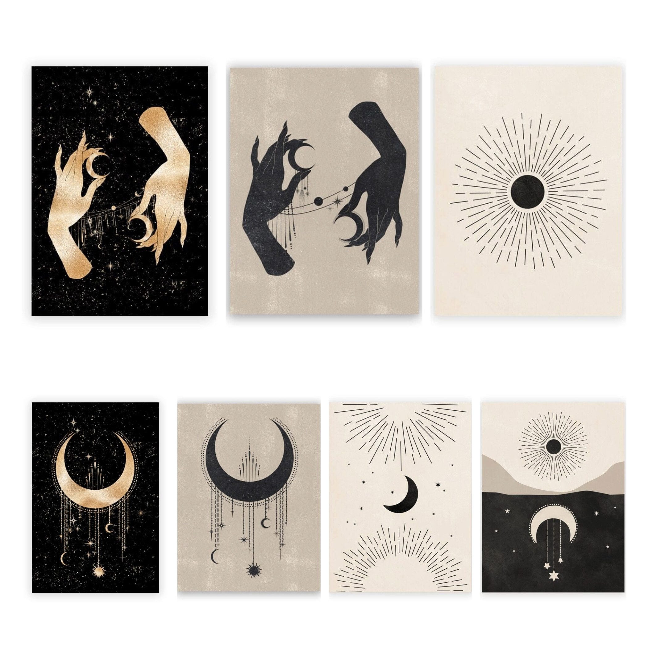 JUSTGOODMOOD Poster Mond Sterne Gold Schwarz als Deko Print Ohne Rahmen E 13x18 cm, E (1 St)