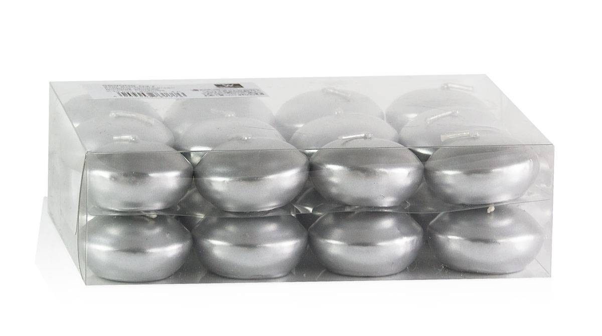 INNA-Glas Schwimmkerze 24er Set Schwimmende Kerzen Ornella, Silber, Ø 4,5cm, 4h