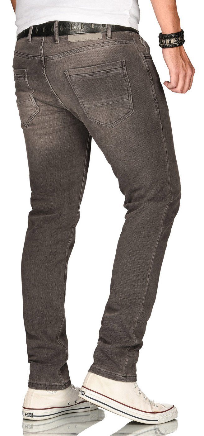 ASElia Straight-Jeans strukturiertem fein mit und grau Alessandro Elasthan Jeansstoff Salvarini 2%