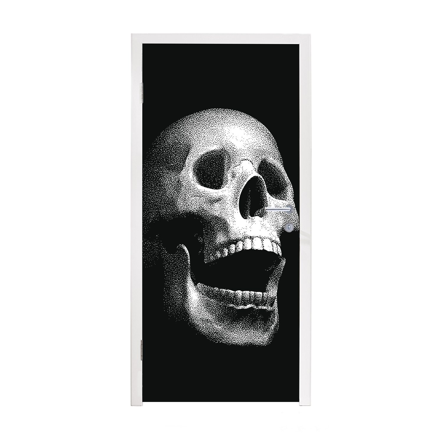 MuchoWow Türtapete Eine schwarz-weiße Illustration eines natürlichen Schädels, Matt, bedruckt, (1 St), Fototapete für Tür, Türaufkleber, 75x205 cm