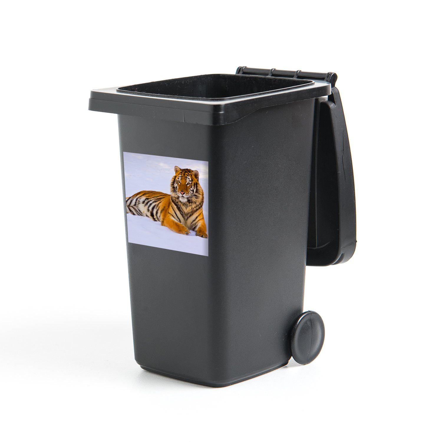 MuchoWow Wandsticker Tiger - Schnee Tiere (1 Mülltonne, Abfalbehälter - - Container, St), Winter Sticker, Mülleimer-aufkleber