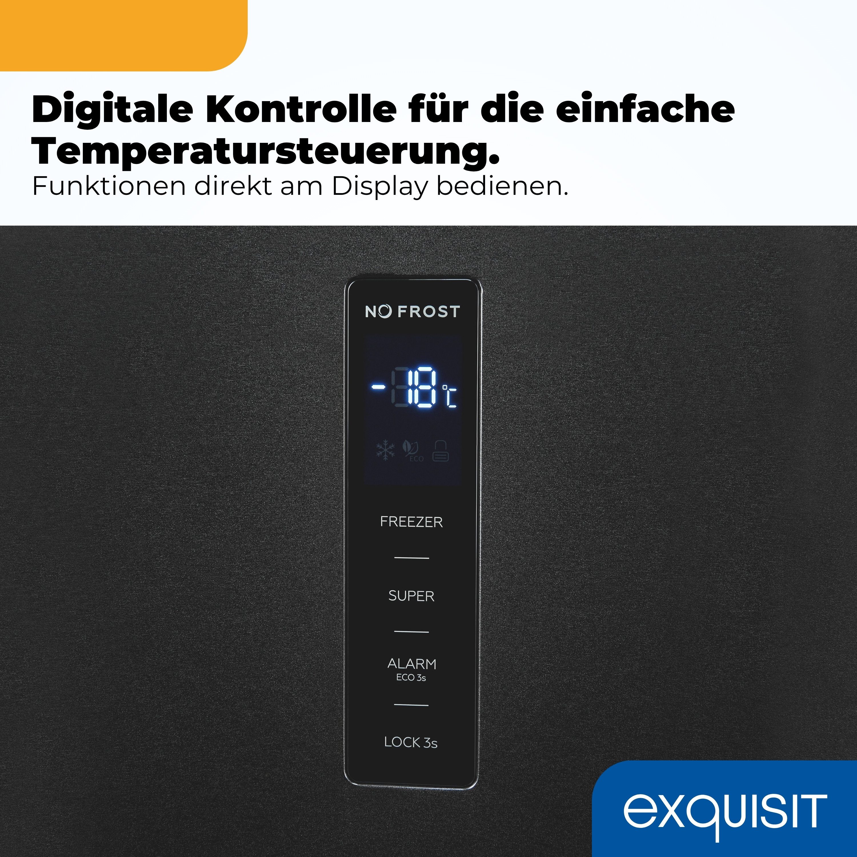 exquisit Gefrierschrank GS5295-NF-H-040C, 185 cm hoch, 60 cm breit, 274 l Nutzinhalt, 17,0 kg, 3 Gefrierschubladen, Energieklasse C – Bild 4 von 5