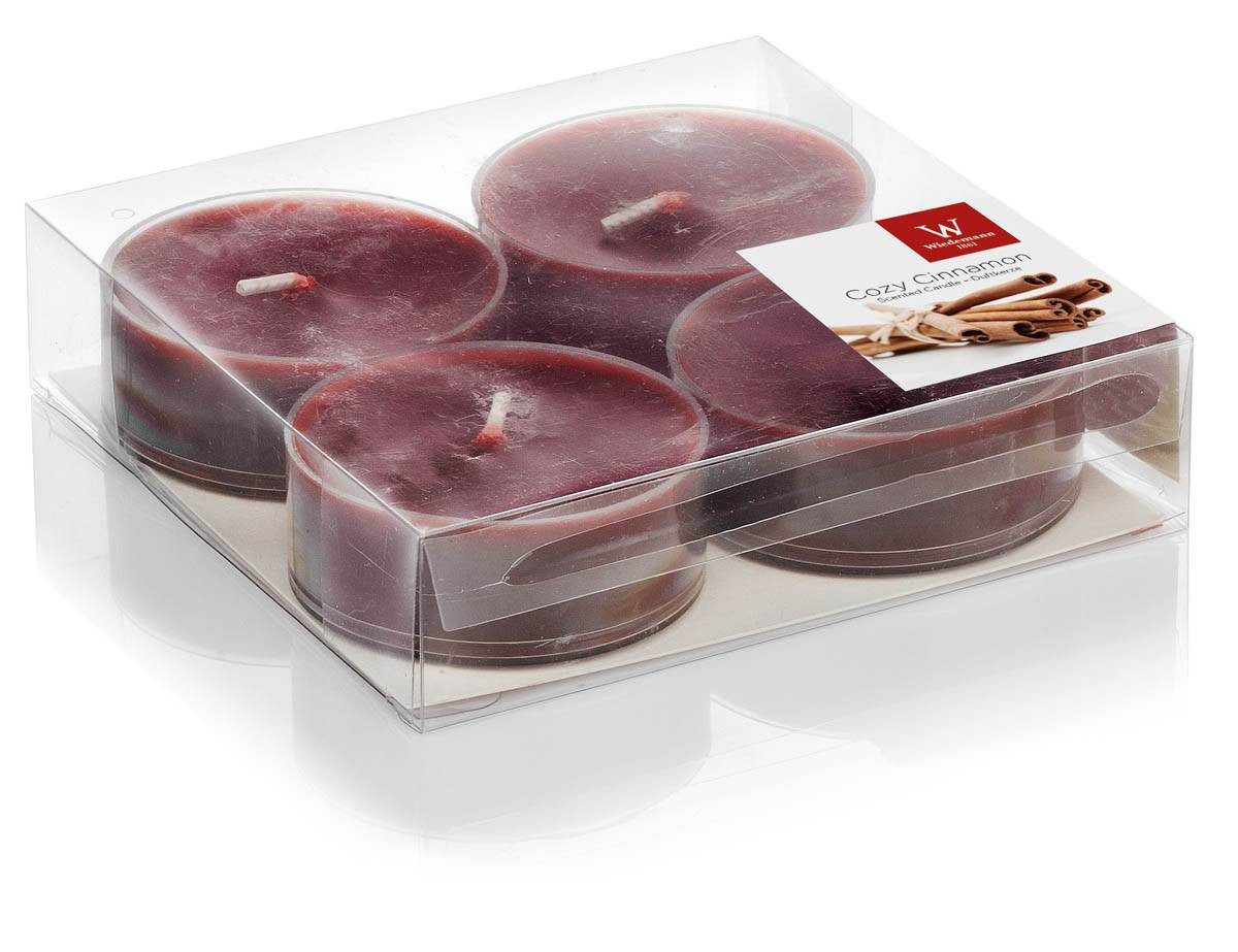 INNA-Glas Teelicht 4er Set Maxi Teelichter Astrid, Bordeaux, 1,9cm, Ø 5,7cm, 8h