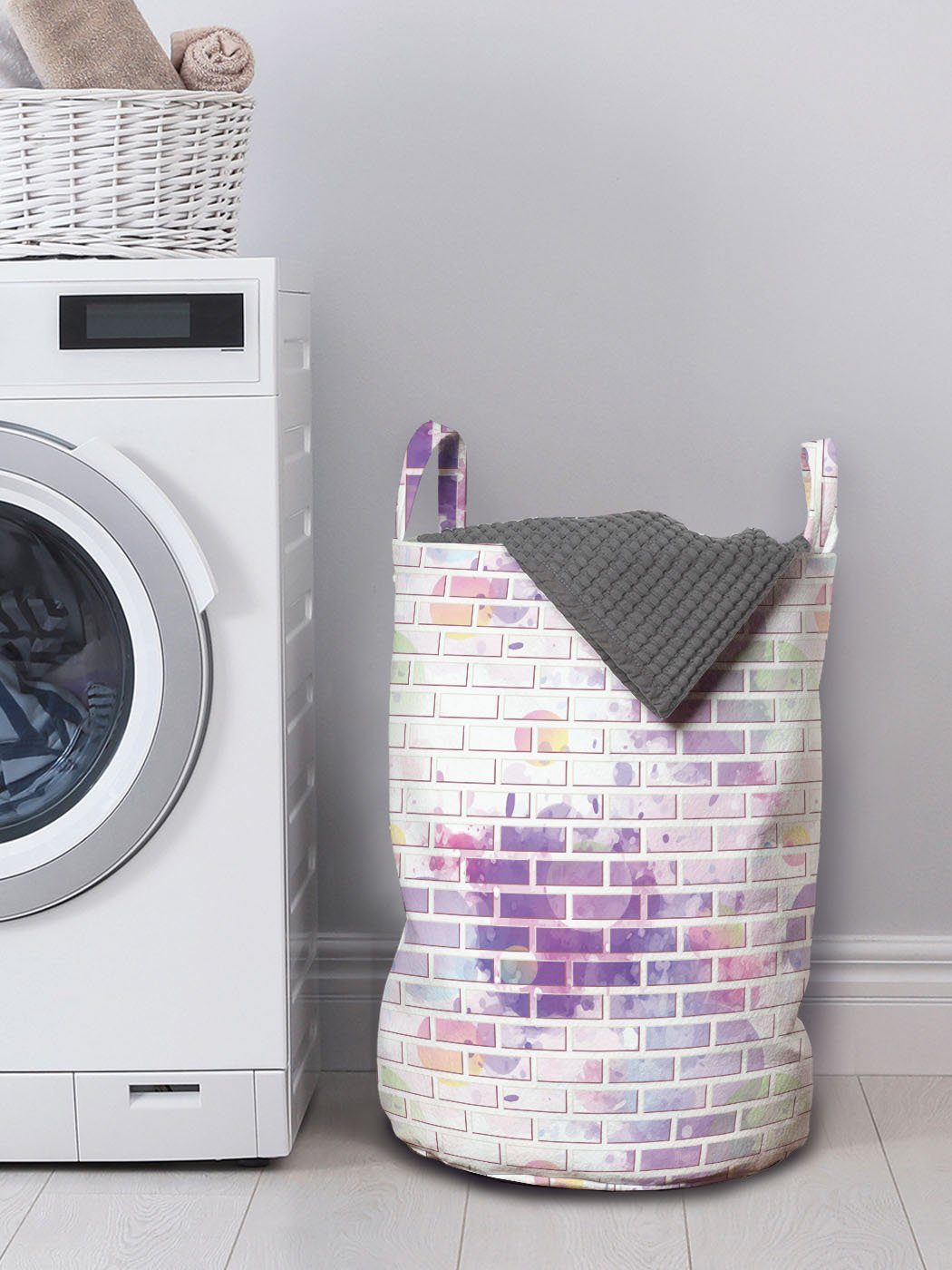Kordelzugverschluss Vector Wäschekorb Griffen Brick Graffiti mit für Abakuhaus Violett Wäschesäckchen Waschsalons,