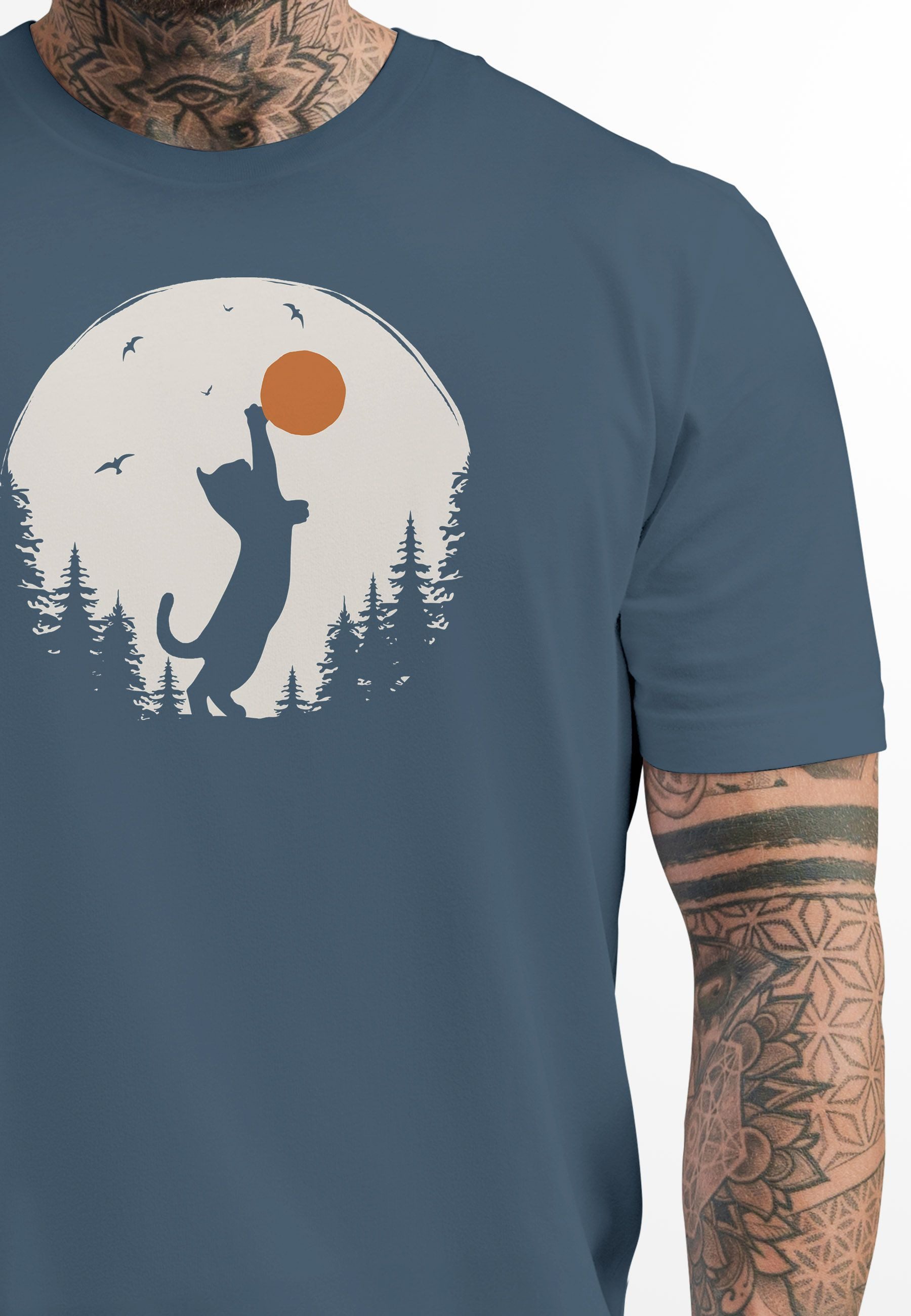 Neverless Print-Shirt Herren T-Shirt Frontprint Katze Silhouette Natur Aufd günstig online kaufen