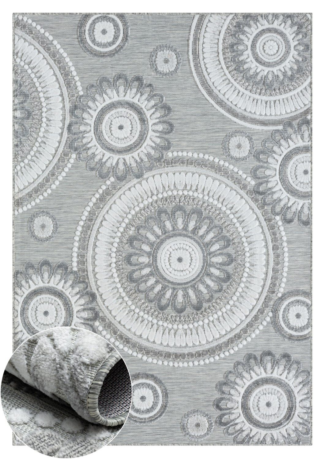 Wohnando Teppich MY-RUG Outdoor-Teppich "Reed II" 150x80 cm, grau, rechteckig, Höhe: 8 mm, Ethno-Stil, Hoch-Tief-Optik, sommerlich, für Garten und Balkon