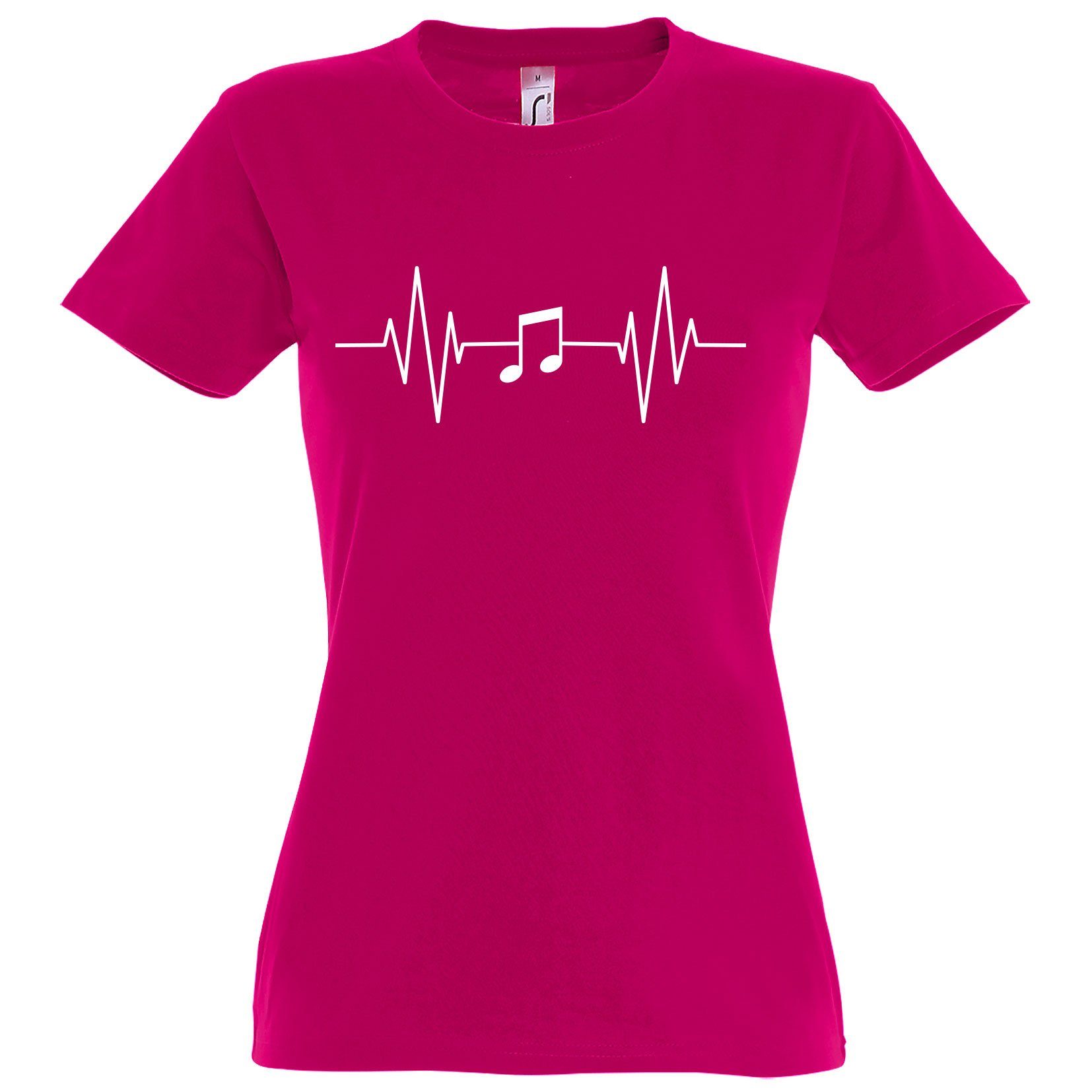 mit Designz Pink Note Music Damen Frontprint Musik Shirt T-Shirt Heartbeat Youth