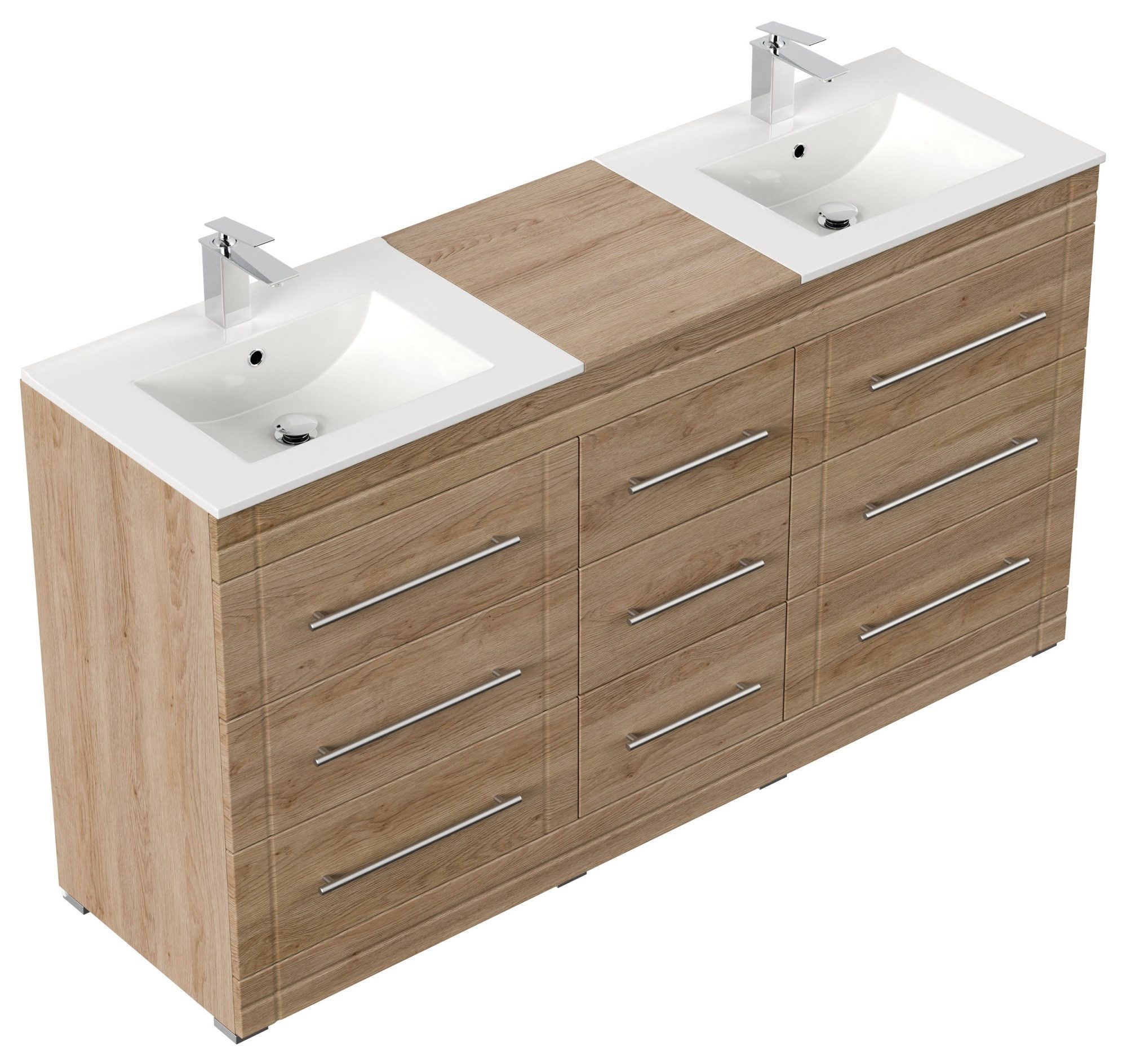 Magnolia Home Doppelwaschtisch Stand Badmöbel Cosmo Modern SoftClose eiche hell